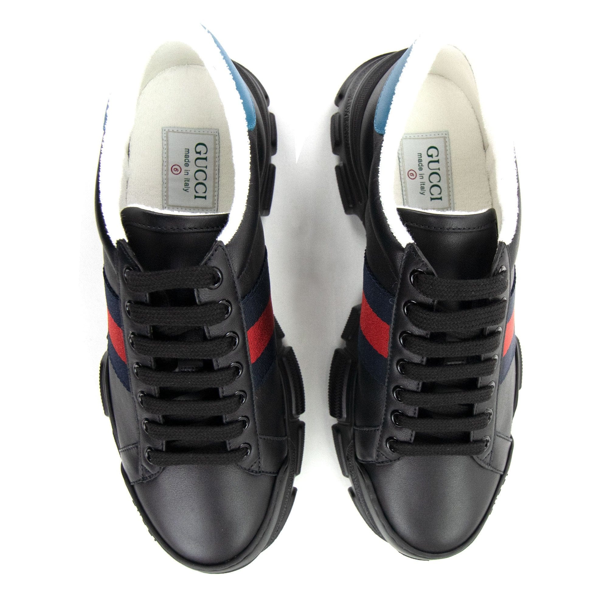 Gucci Web Stripe Low Top Sneakers Black Blue 1089