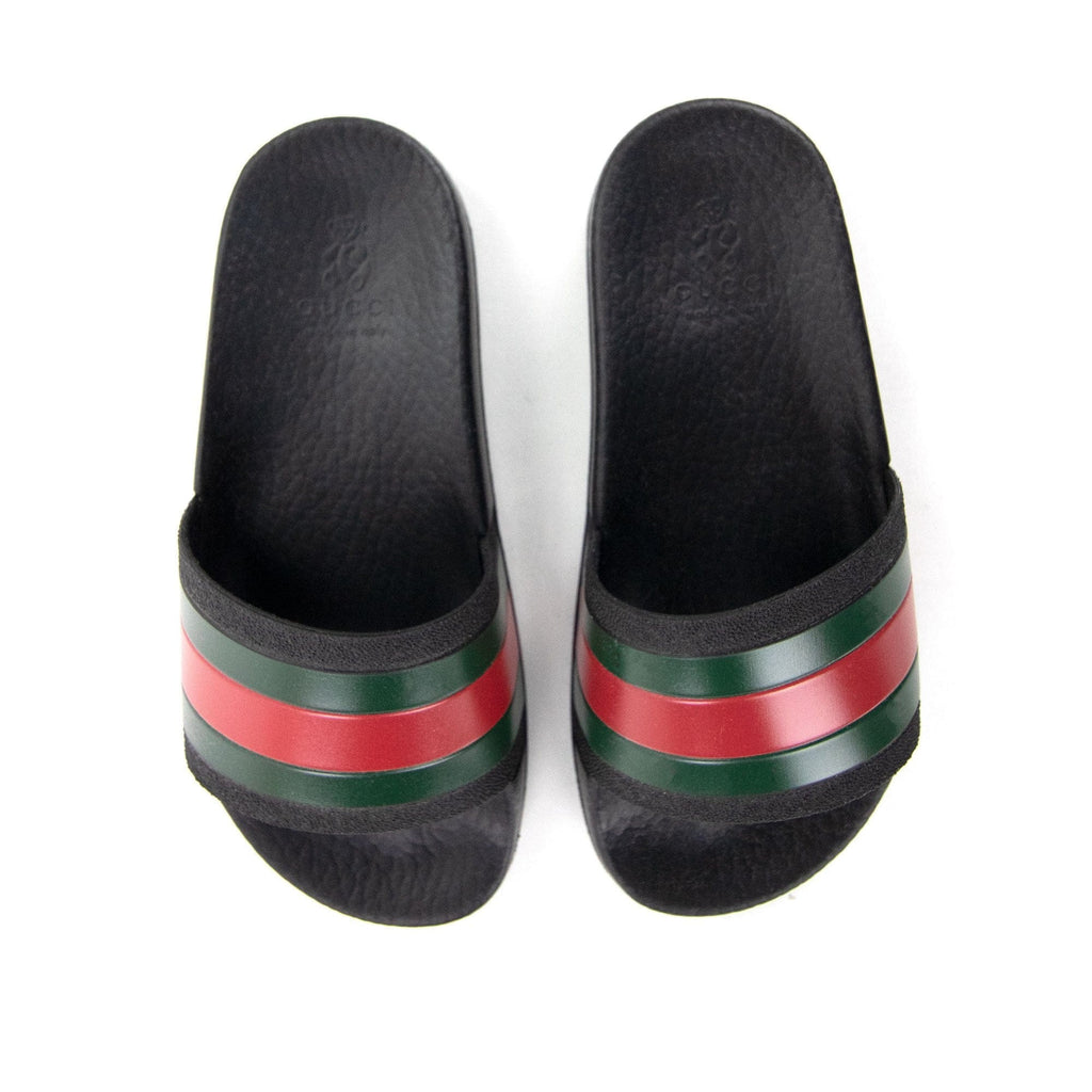 Gucci Junior Web Leather Sliders Black 1098