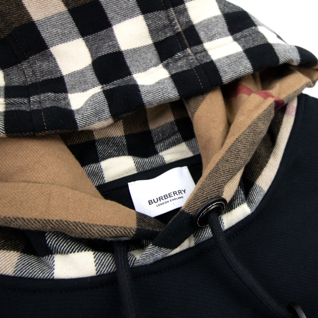 Burberry Check Hood Cotton Blend Hoodie Black