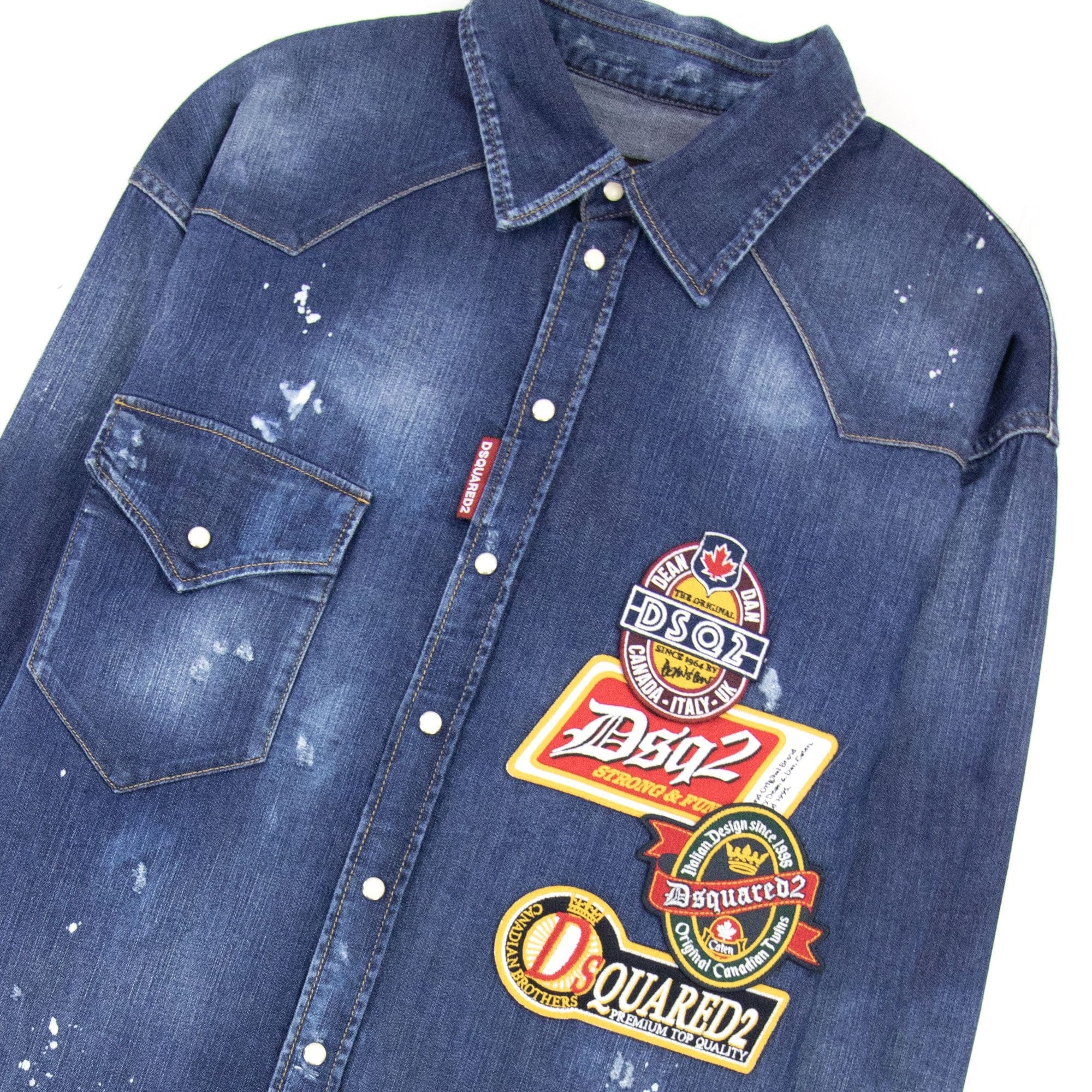 Dsquared2 Dark Dropped Military Denim Shirt Blue
