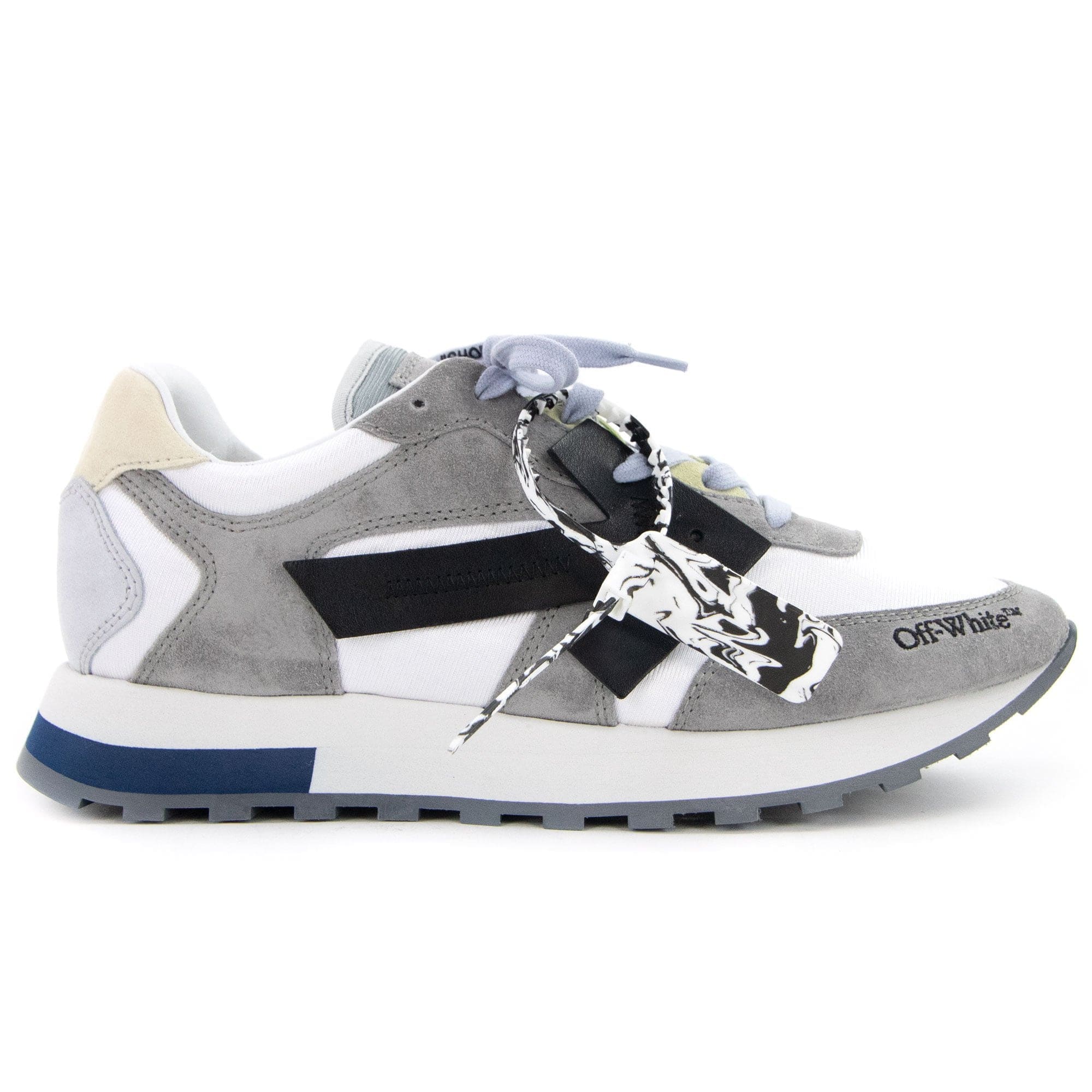 Off White Runner Mixed Leather Trainer Grey Black