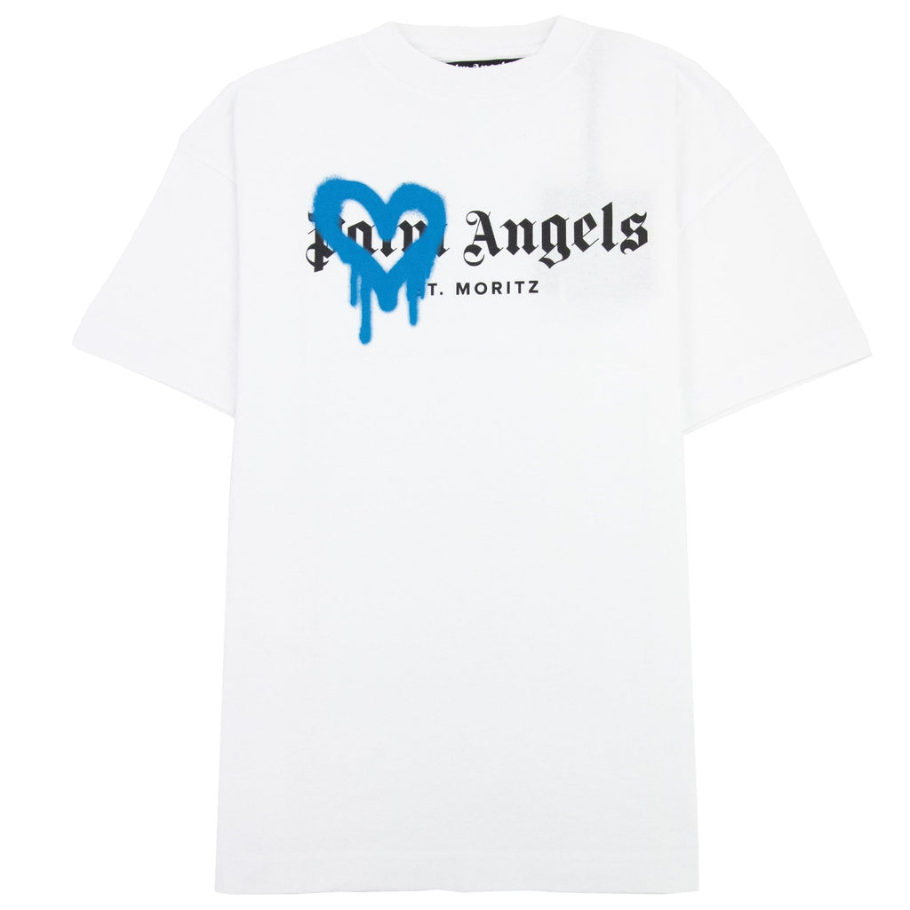 Palm Angels Moritz Heart Sprayed T Shirt White/blue