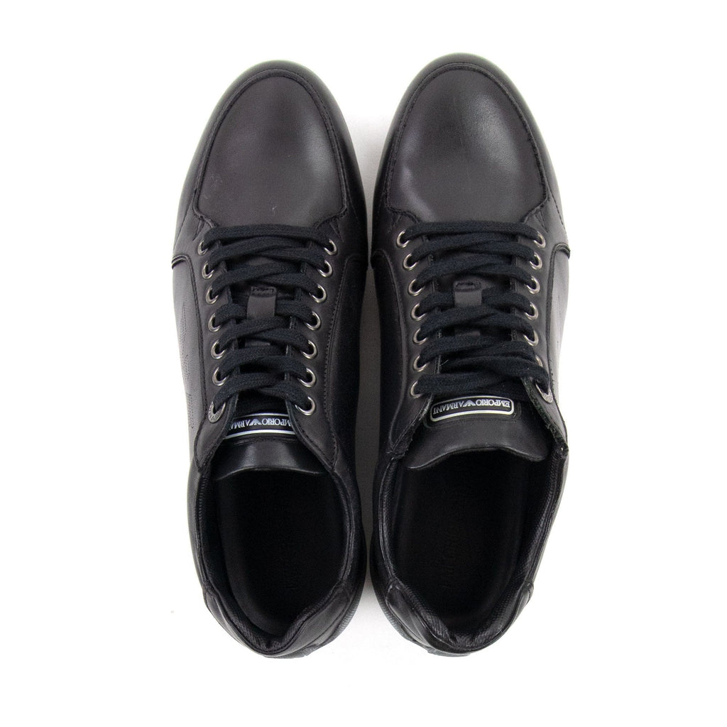 Emporio Armani Leather Eagle Trainer Antracite/nero