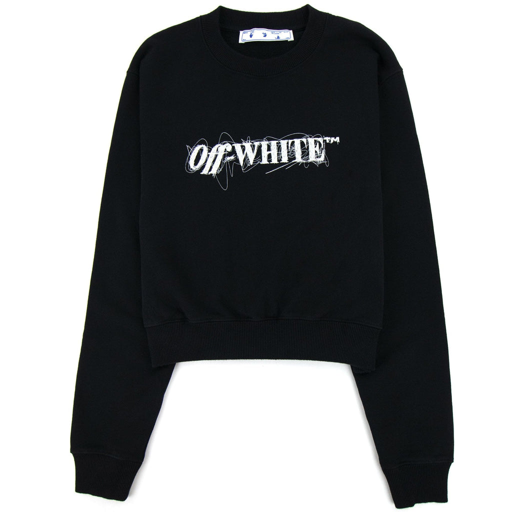 Off White Women Pen Logo Crop Crewneck Sweatshirt Black/white