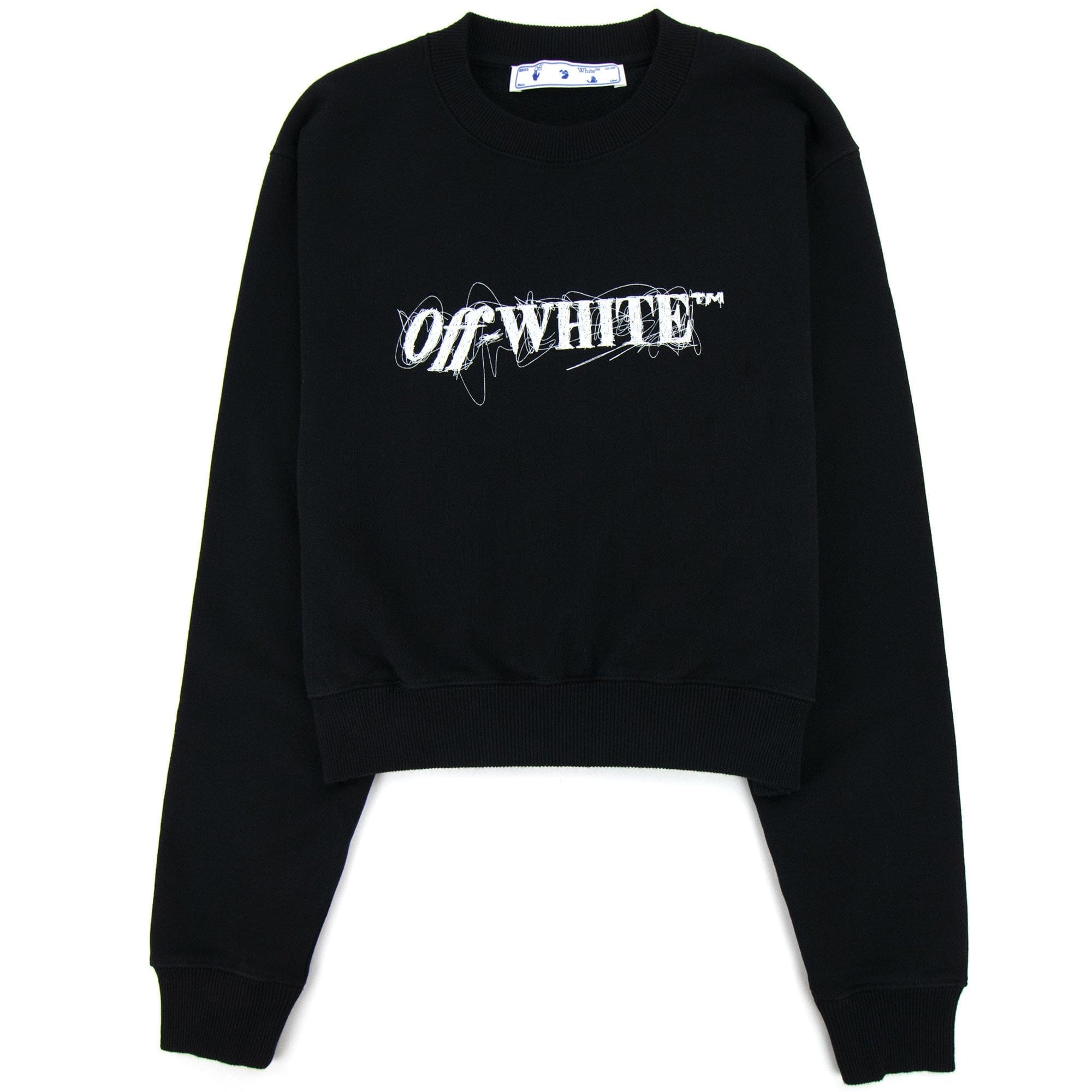 Off White Women Pen Logo Crop Crewneck Sweatshirt Black/white