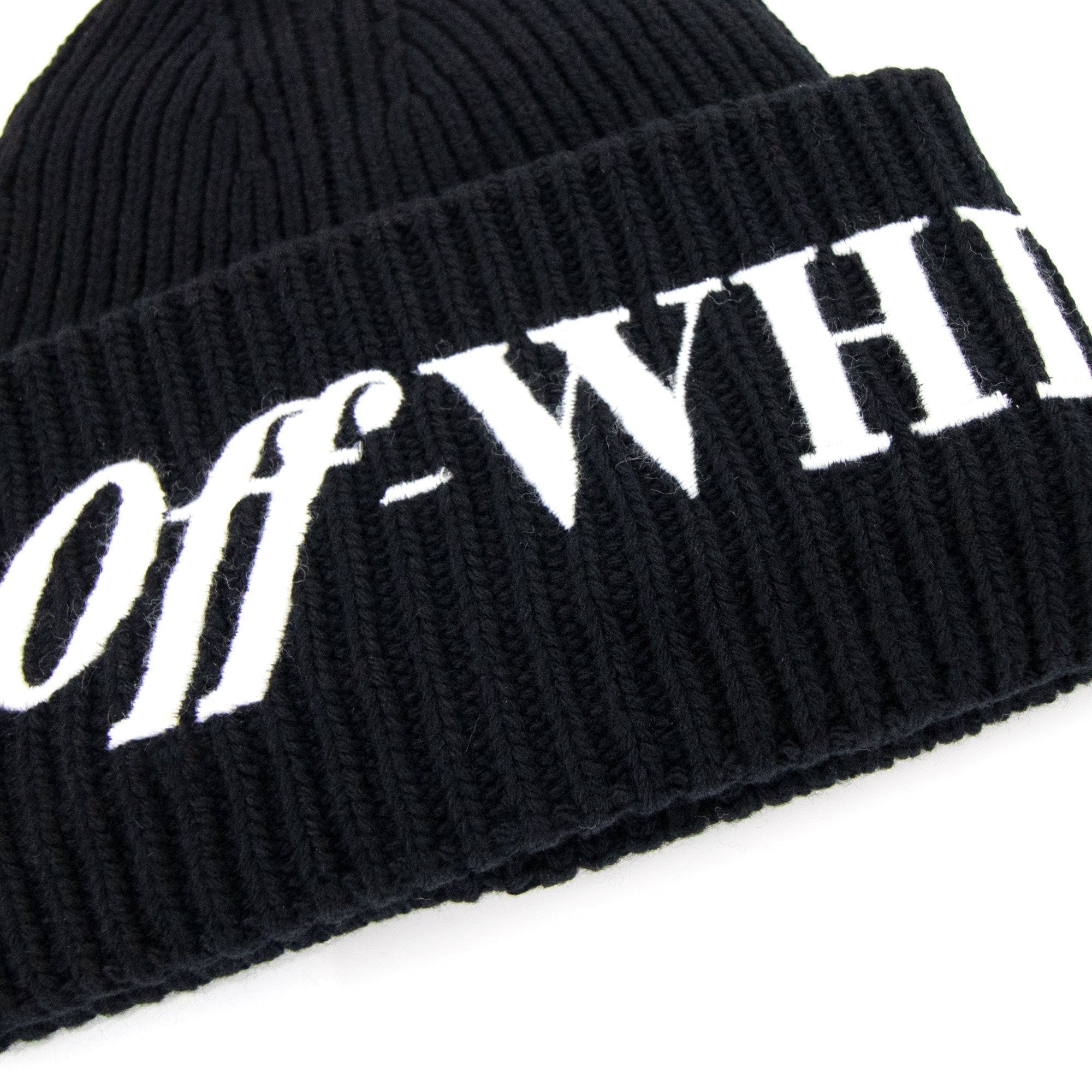 Off White Logo Ribbed Beanie Black/white