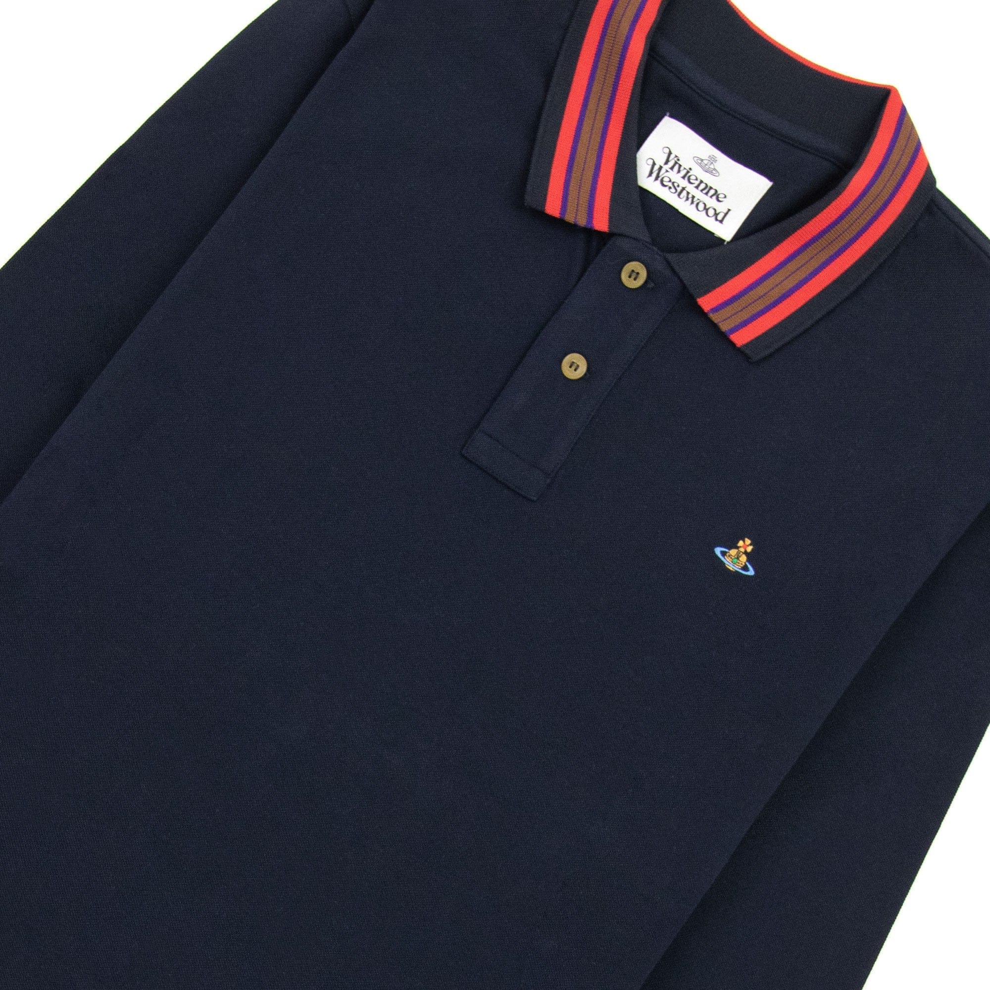 Vivienne Westwood Long Sleeve Classic Stripe Collar Polo Navy