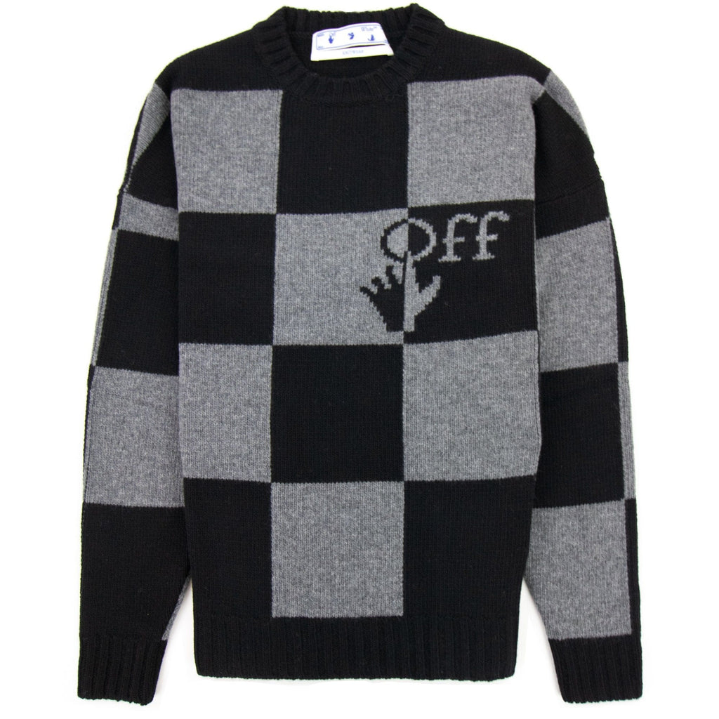 Off White Check Knitted Crewnwck Sweatshirt Black/black