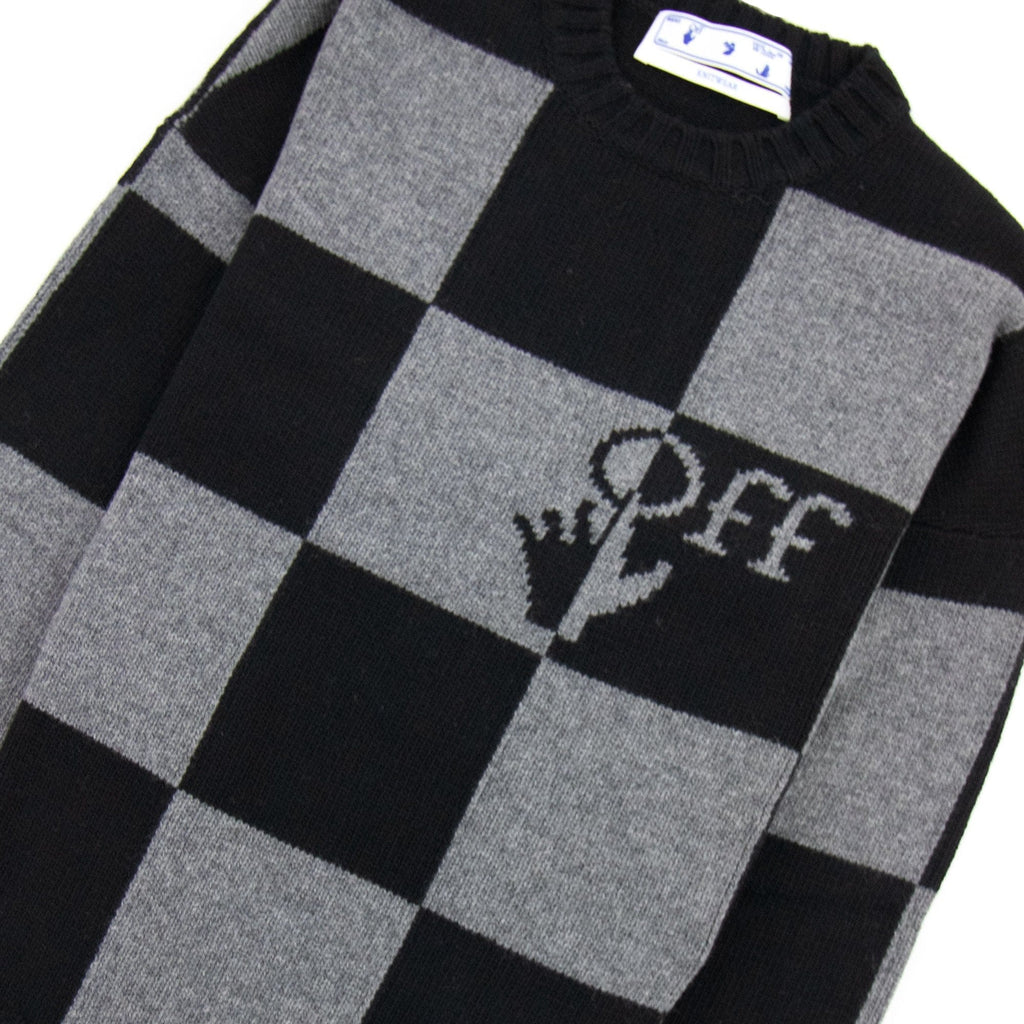 Off White Check Knitted Crewnwck Sweatshirt Black/black