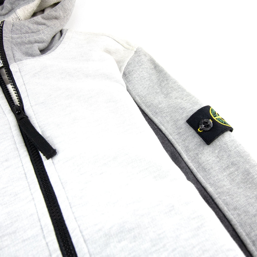 Stone Island Junior 61238 Arm Badge Zip Up Hooded Sweatshirt Grey V1063