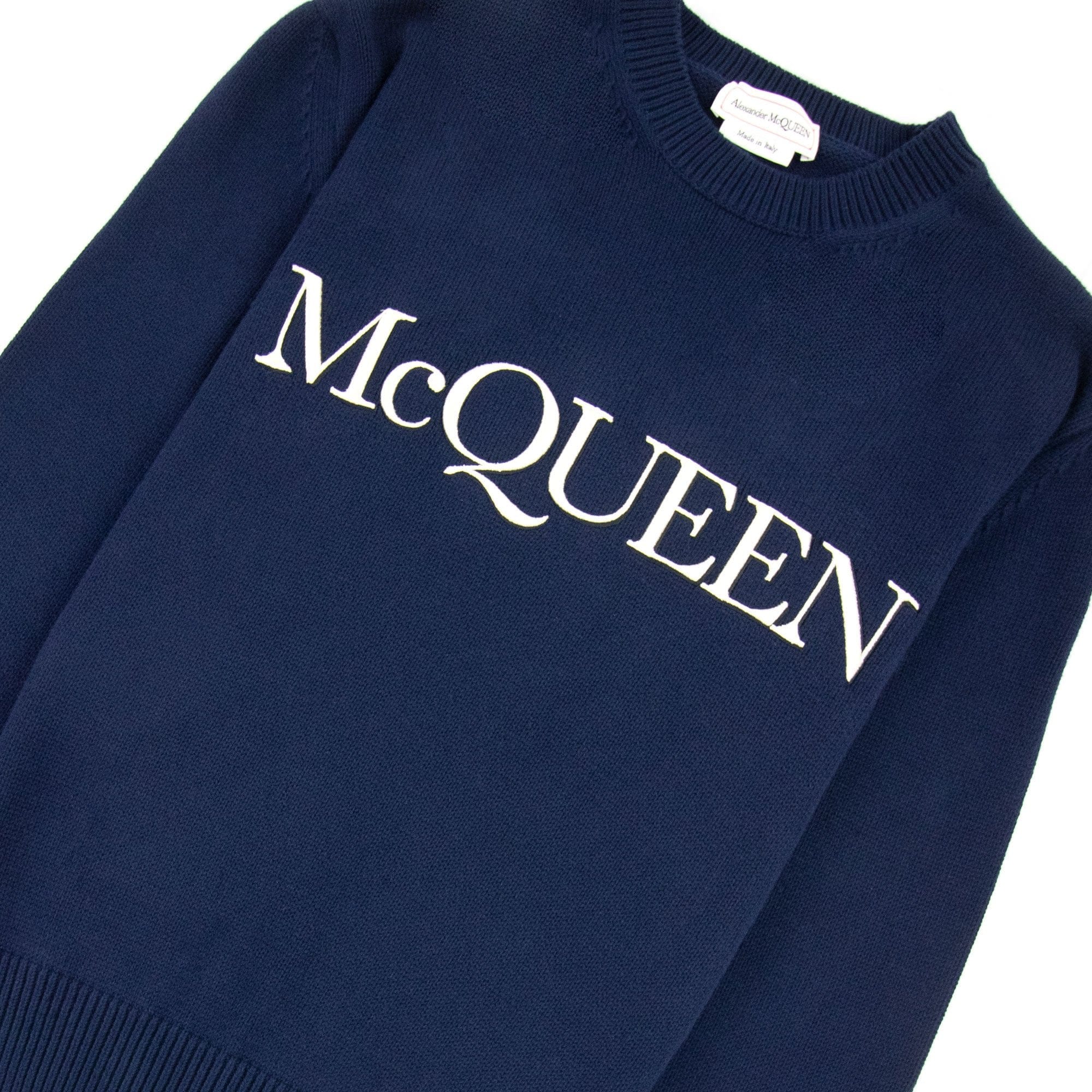 Alexander Mcqueen Embroidered Crew Neck Knitted Jumper Navy 4112