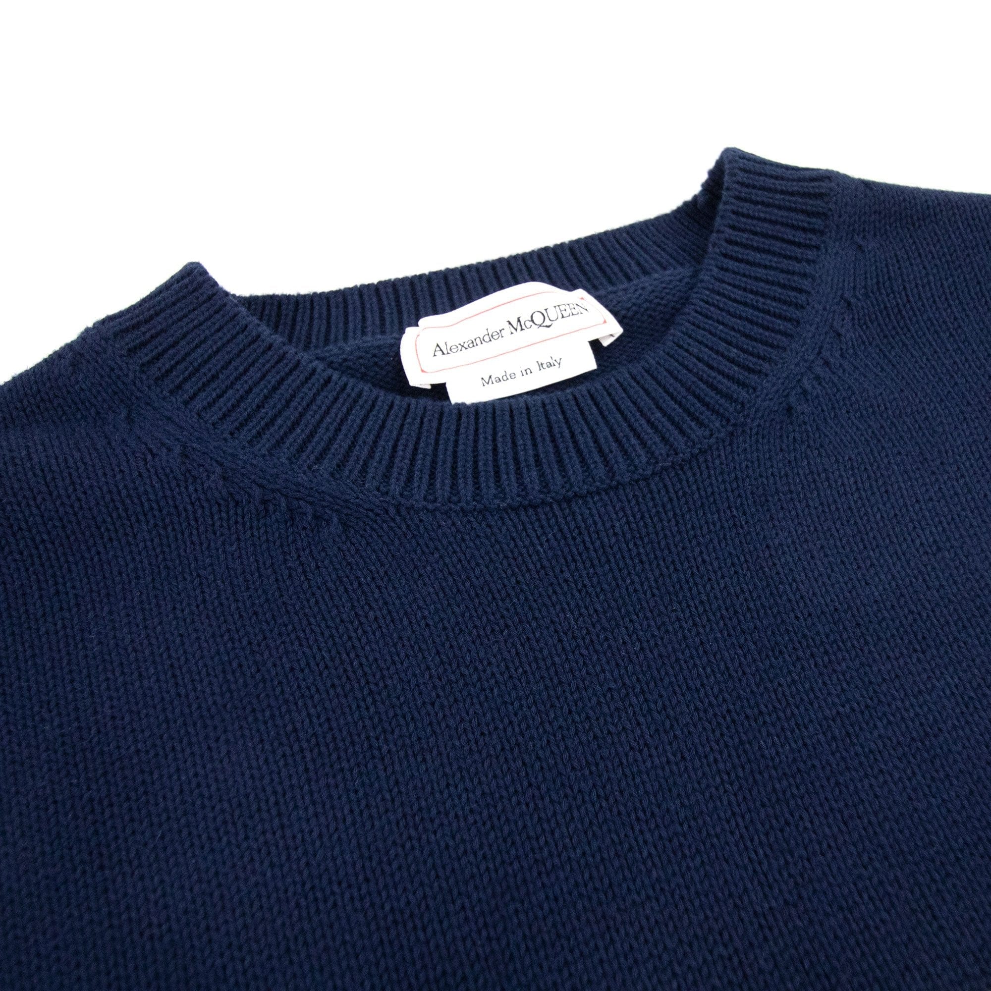 Alexander Mcqueen Embroidered Crew Neck Knitted Jumper Navy 4112