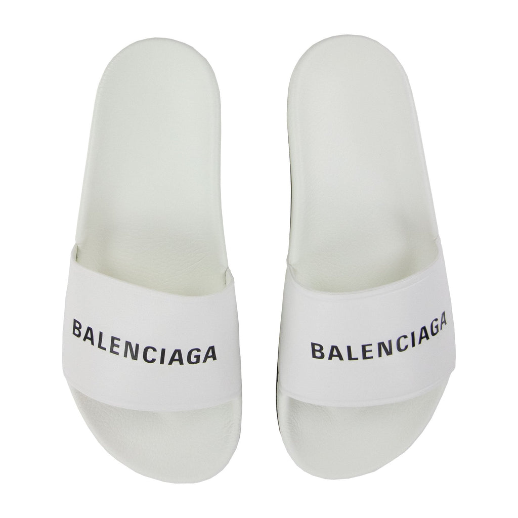 Balenciaga Logo Pool Sliders White