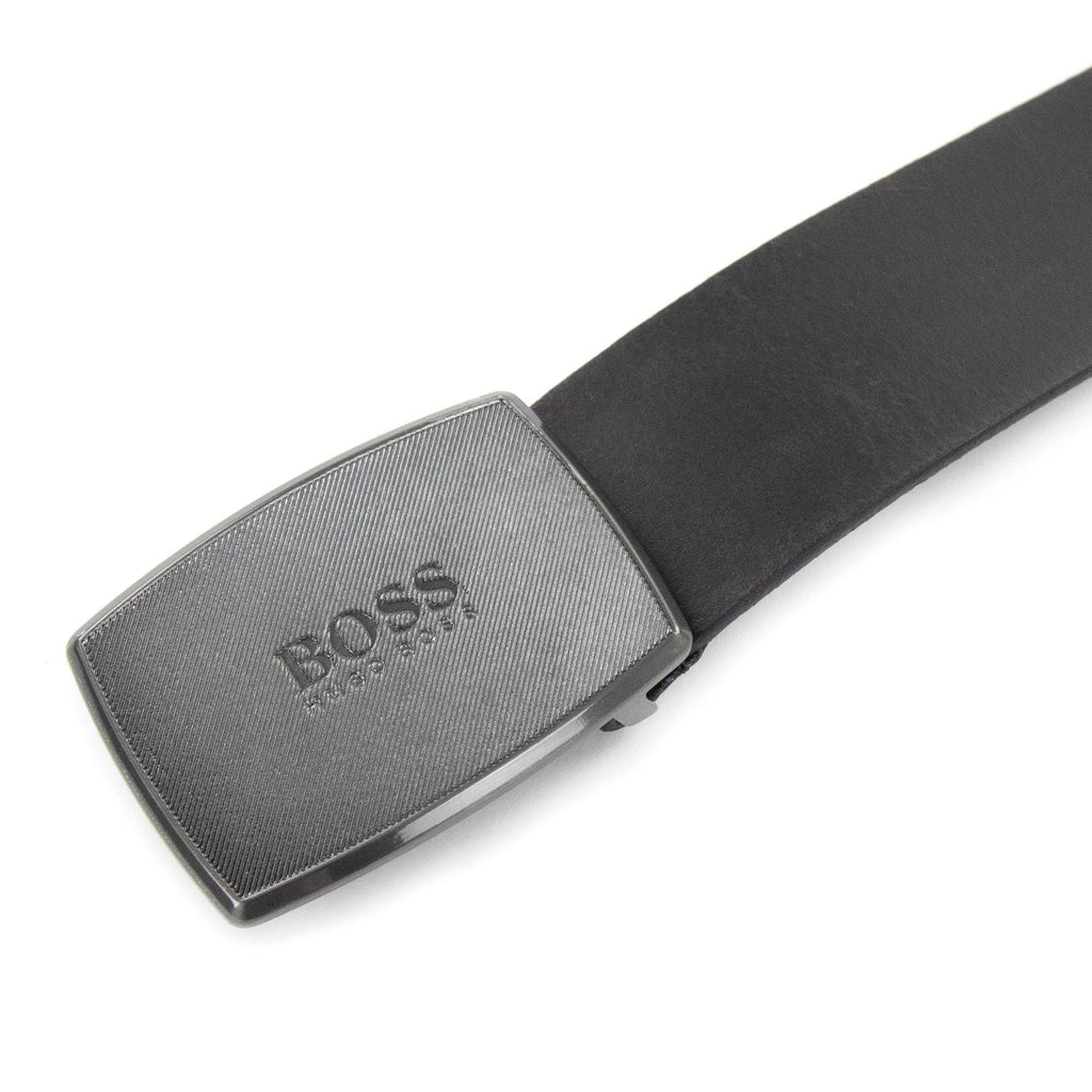 Hugo Boss Jensy Structured Plaque Buckle Belt Dark Brown
