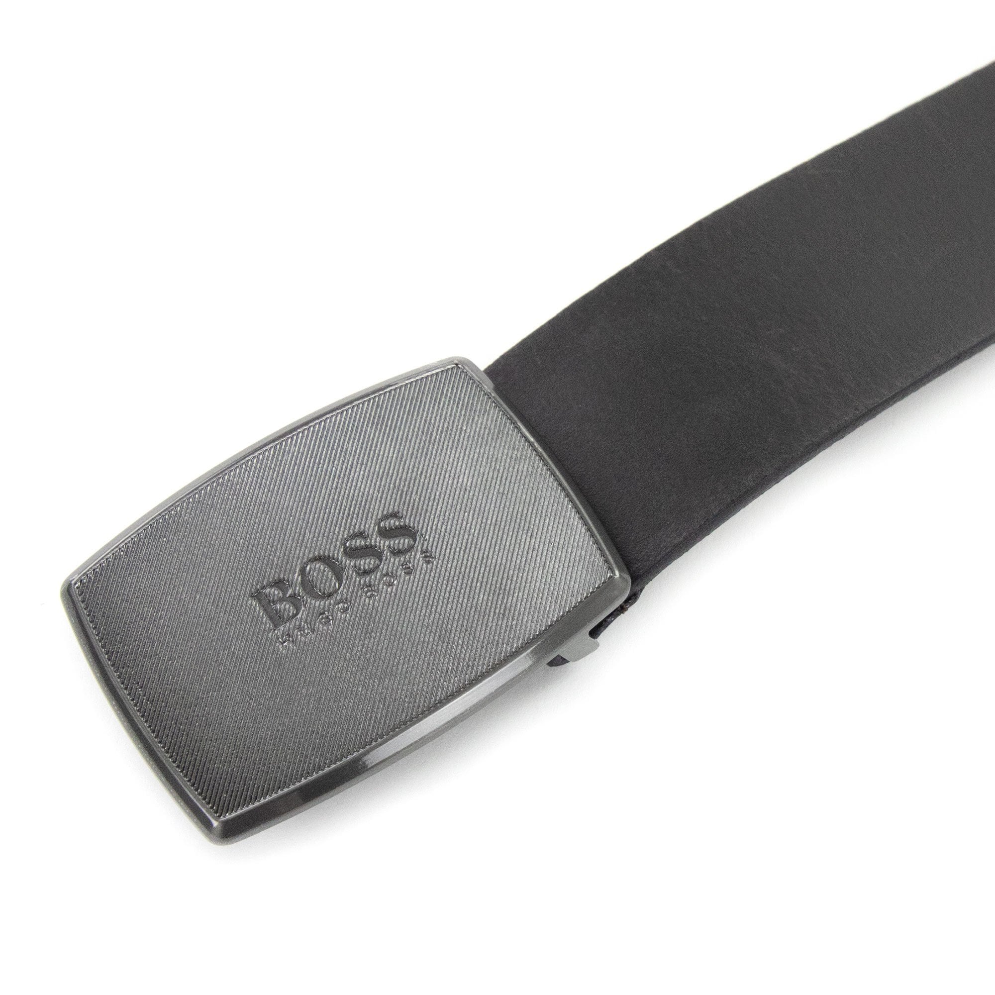 Hugo Boss Jensy Structured Plaque Buckle Belt Dark Brown