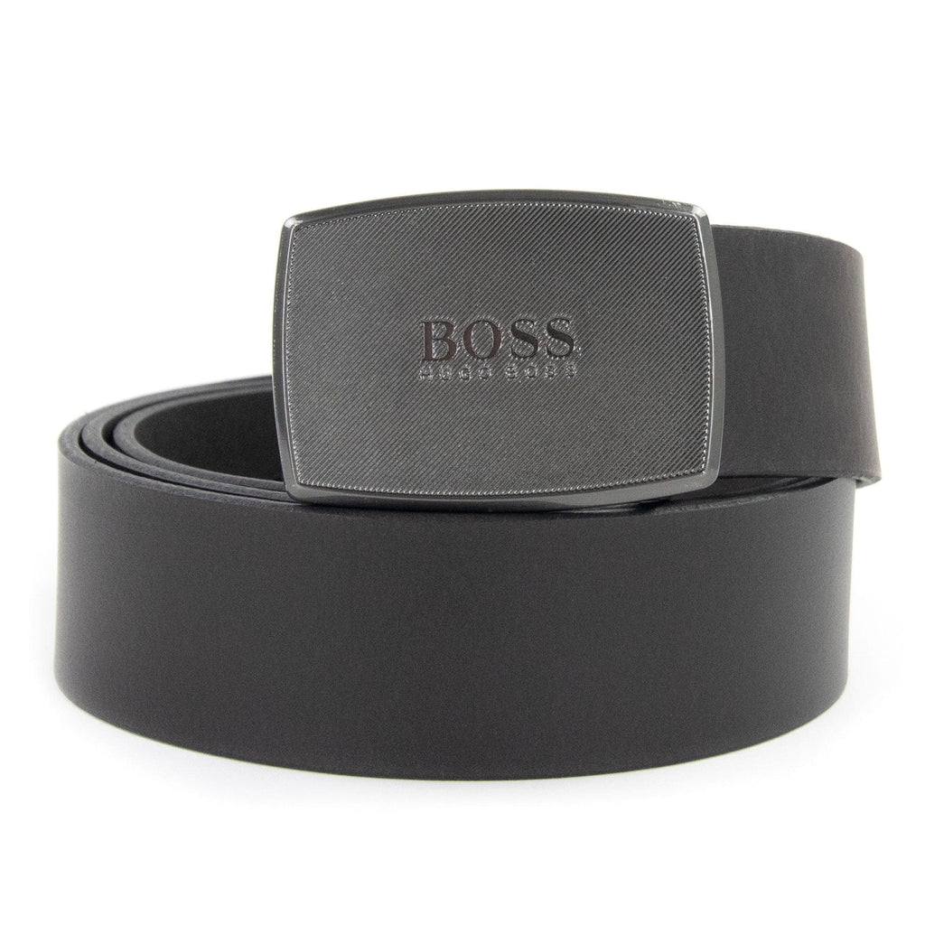 Hugo Boss Jensy Structured Plaque Buckle Belt Dark Brown