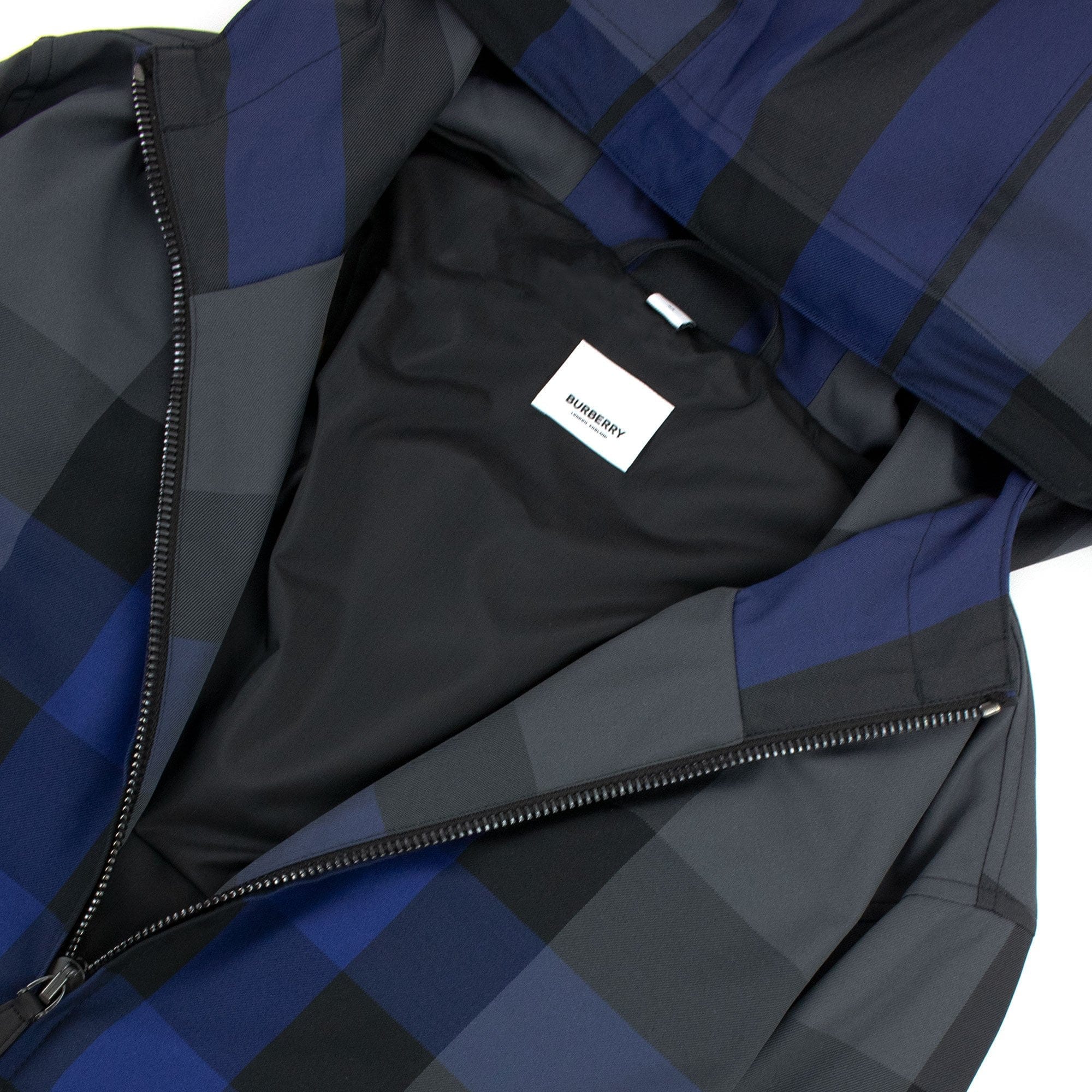 Burberry Check Cotton Blend Hooded Jacket Oceanic Blue