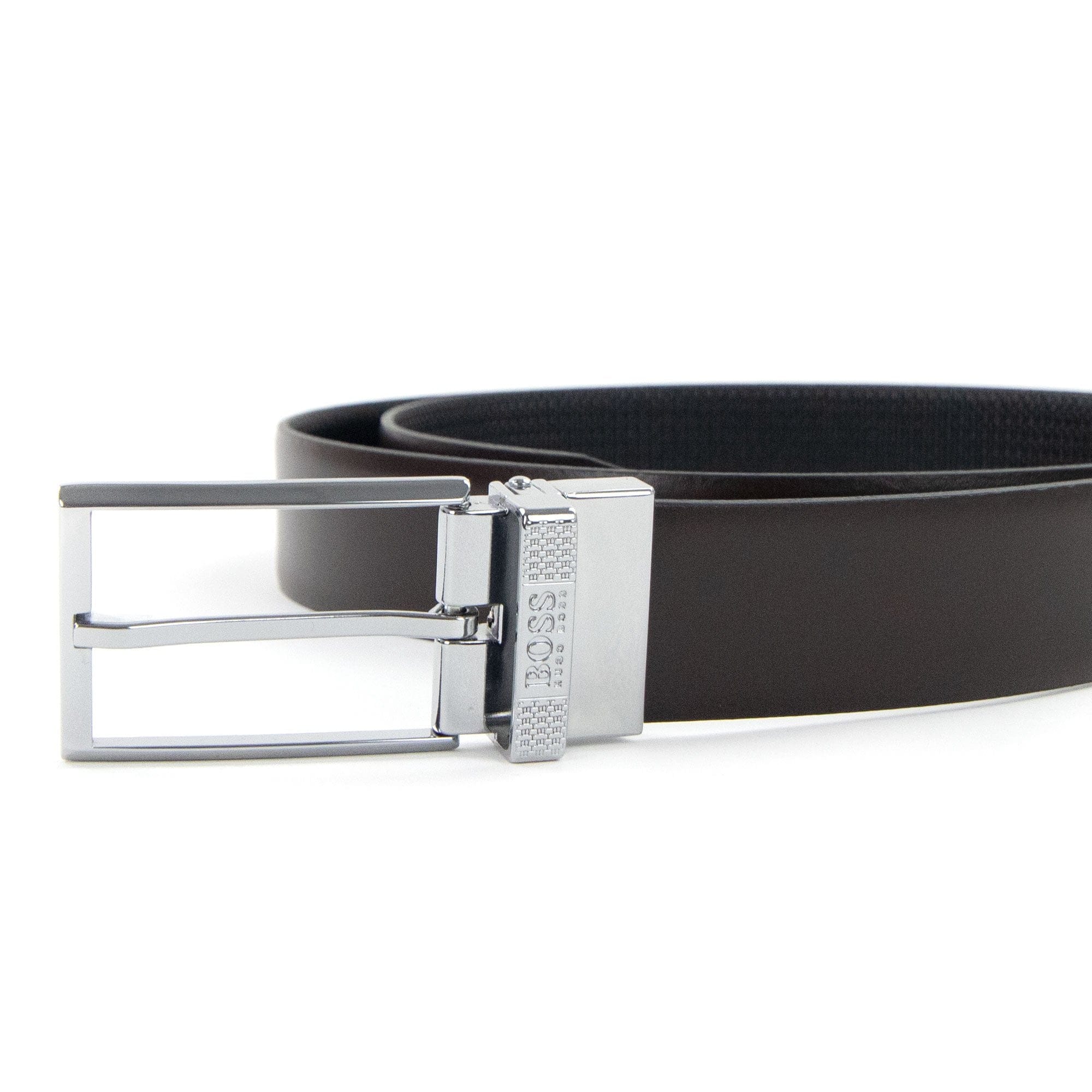 Hugo Boss Reversible Pin Plaque Buckles Leather Belt Dark Brown 002