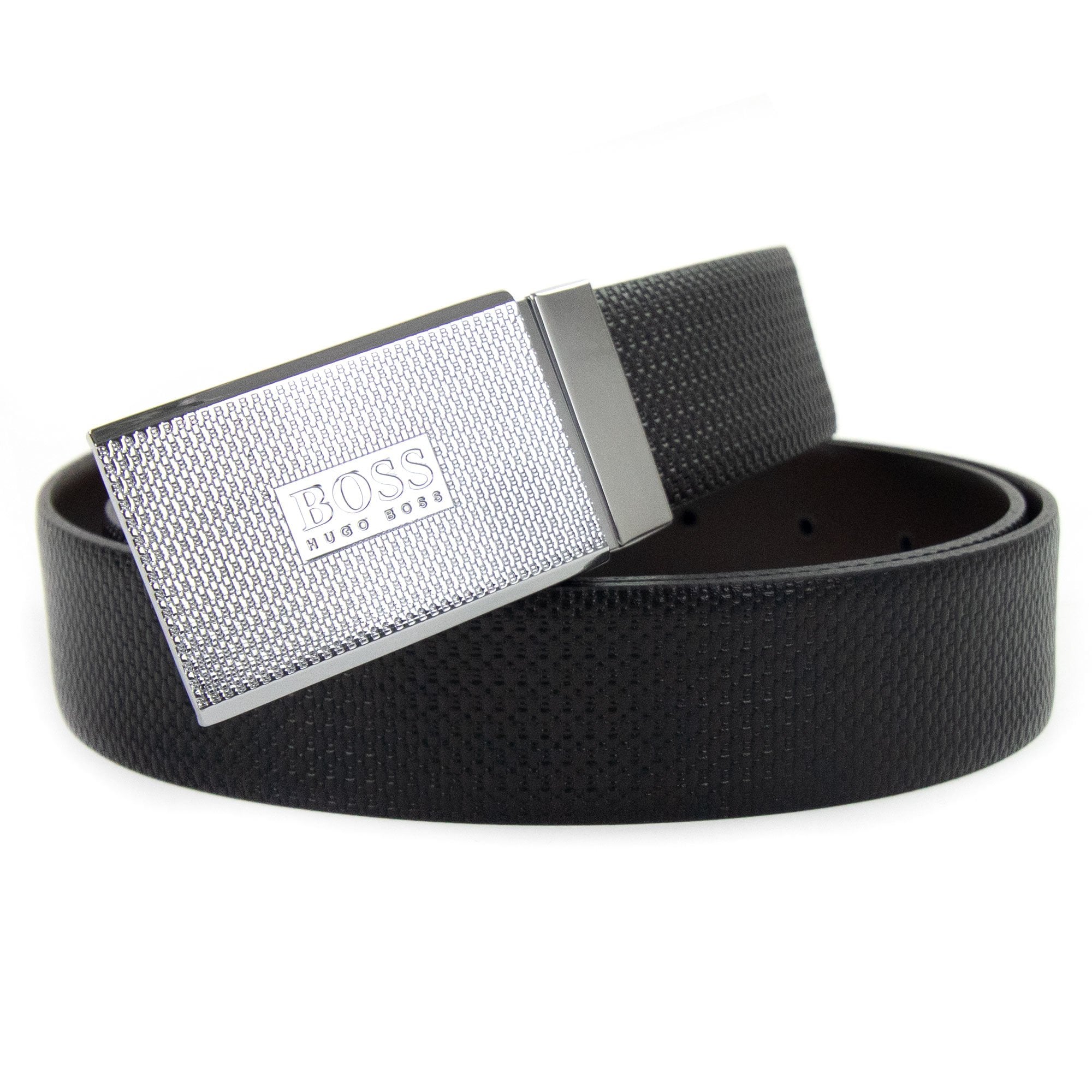Hugo Boss Reversible Pin Plaque Buckles Leather Belt Dark Brown 002