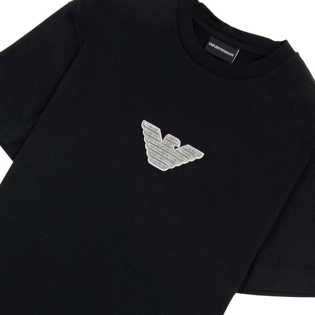 Emporio Armani Felt Eagle Patch Tencel Blend T Shirt Black 999