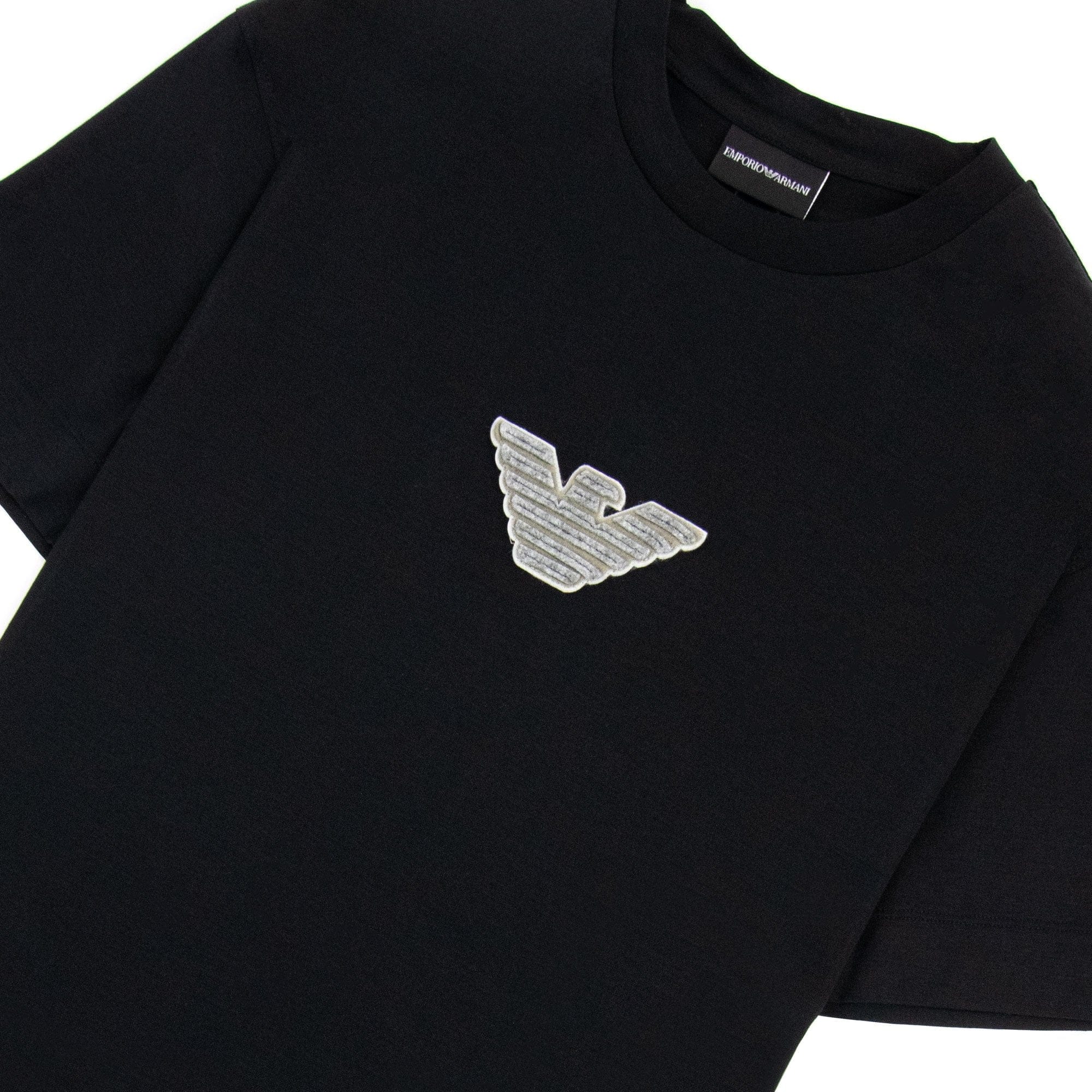 Emporio Armani Felt Eagle Patch Tencel Blend T Shirt Black 999