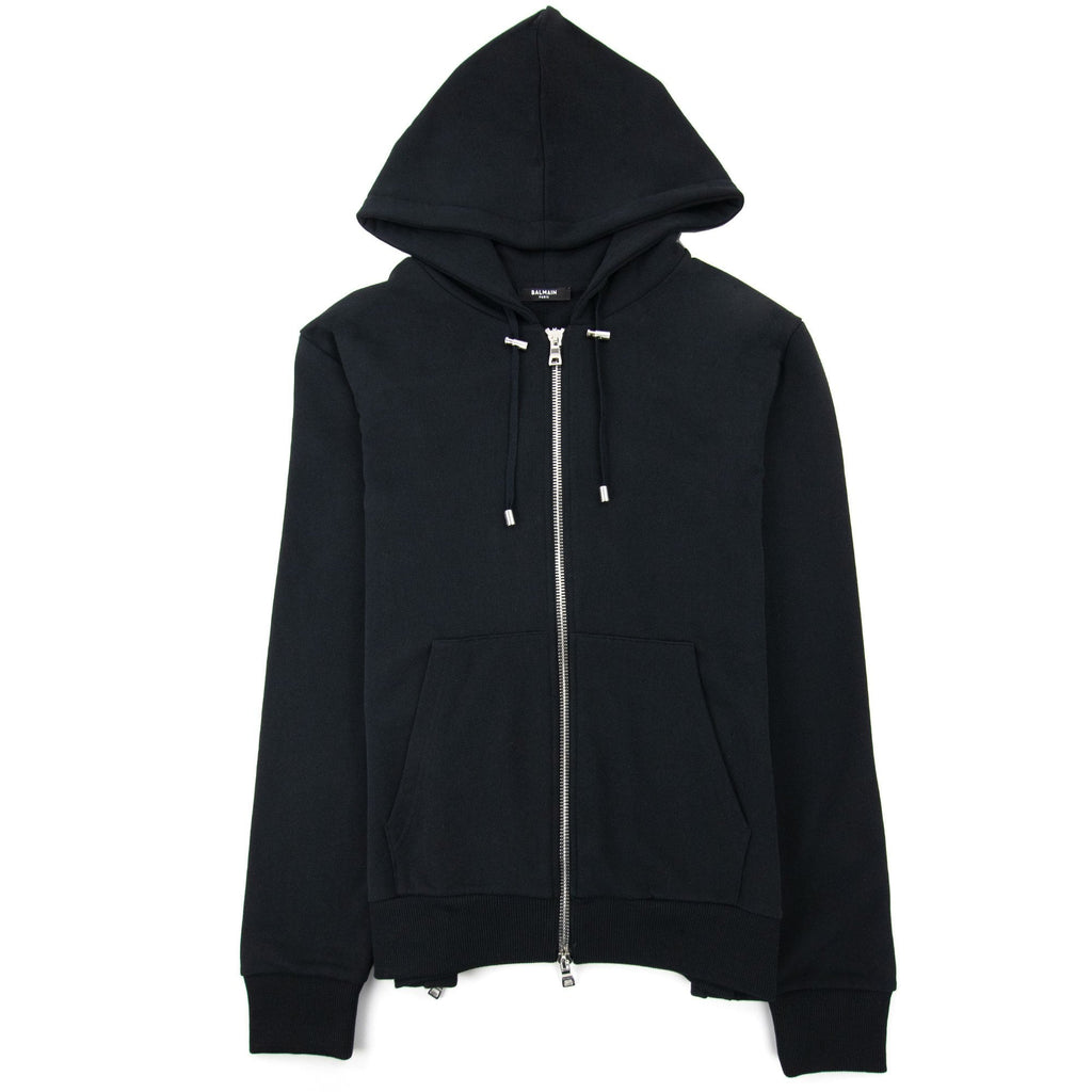 Balmain Logo Print Drawstring Hoodie Black Eab