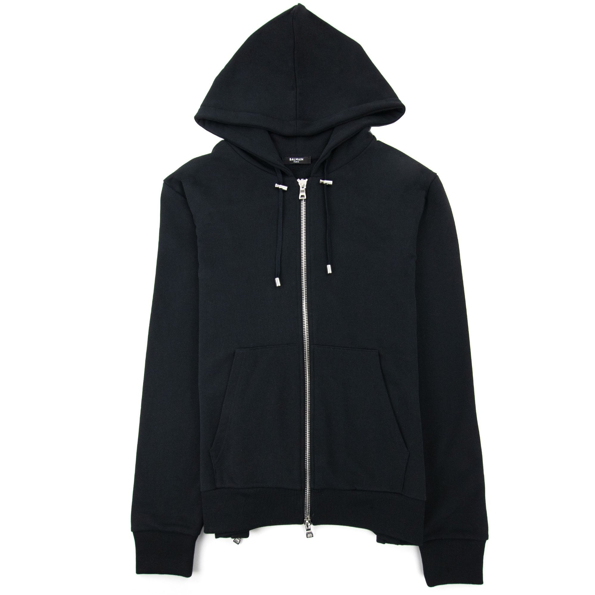 Balmain Logo Print Drawstring Hoodie Black Eab