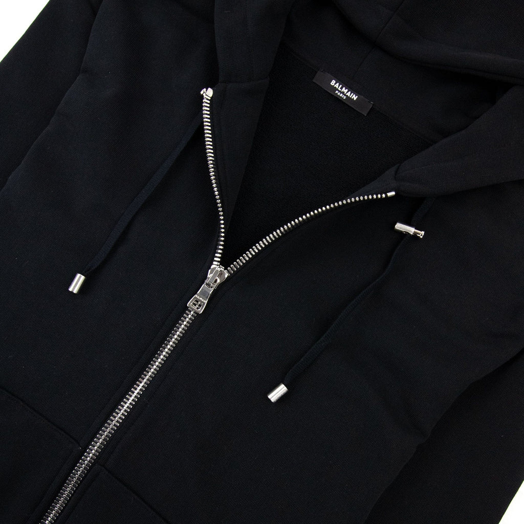 Balmain Logo Print Drawstring Hoodie Black Eab