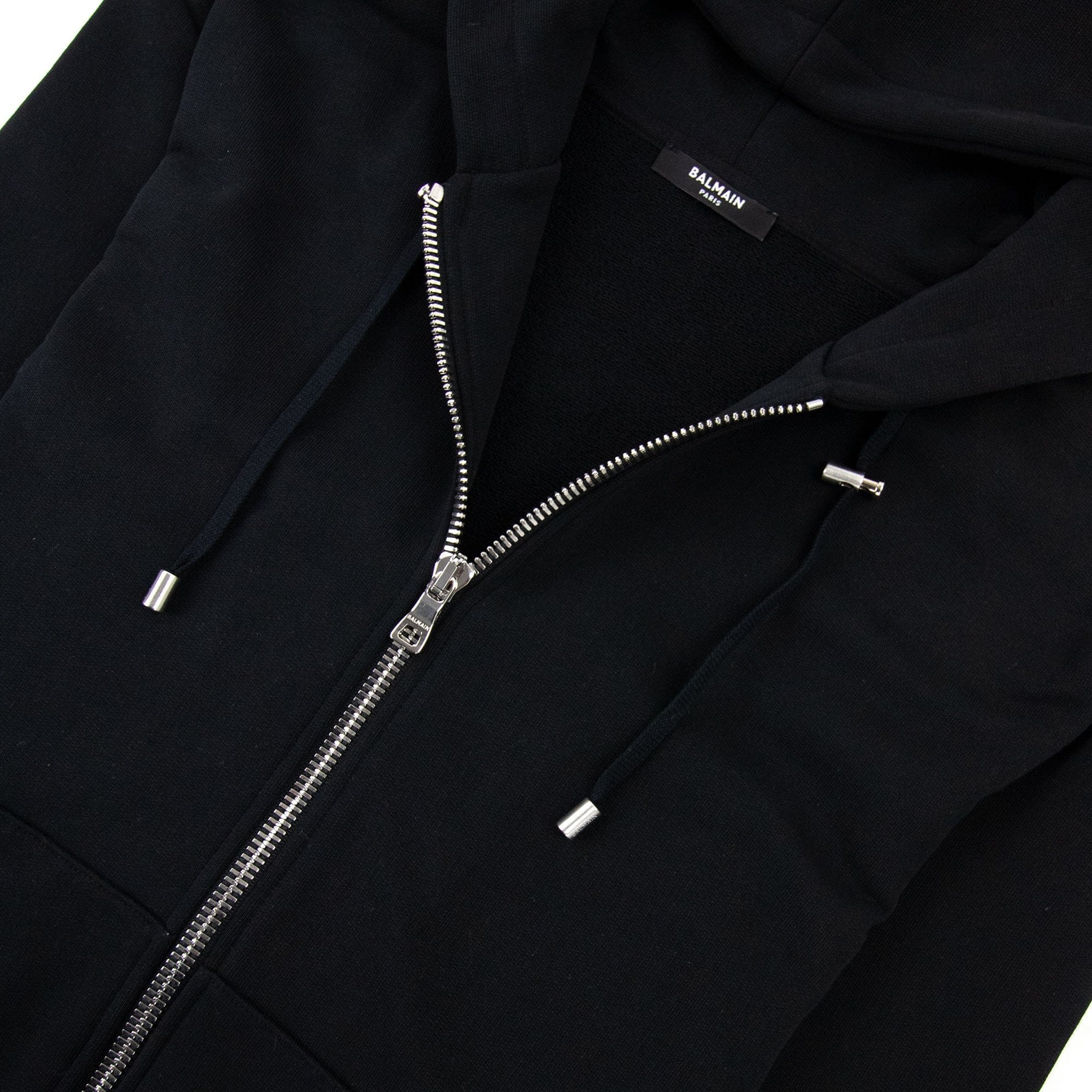 Balmain Logo Print Drawstring Hoodie Black Eab