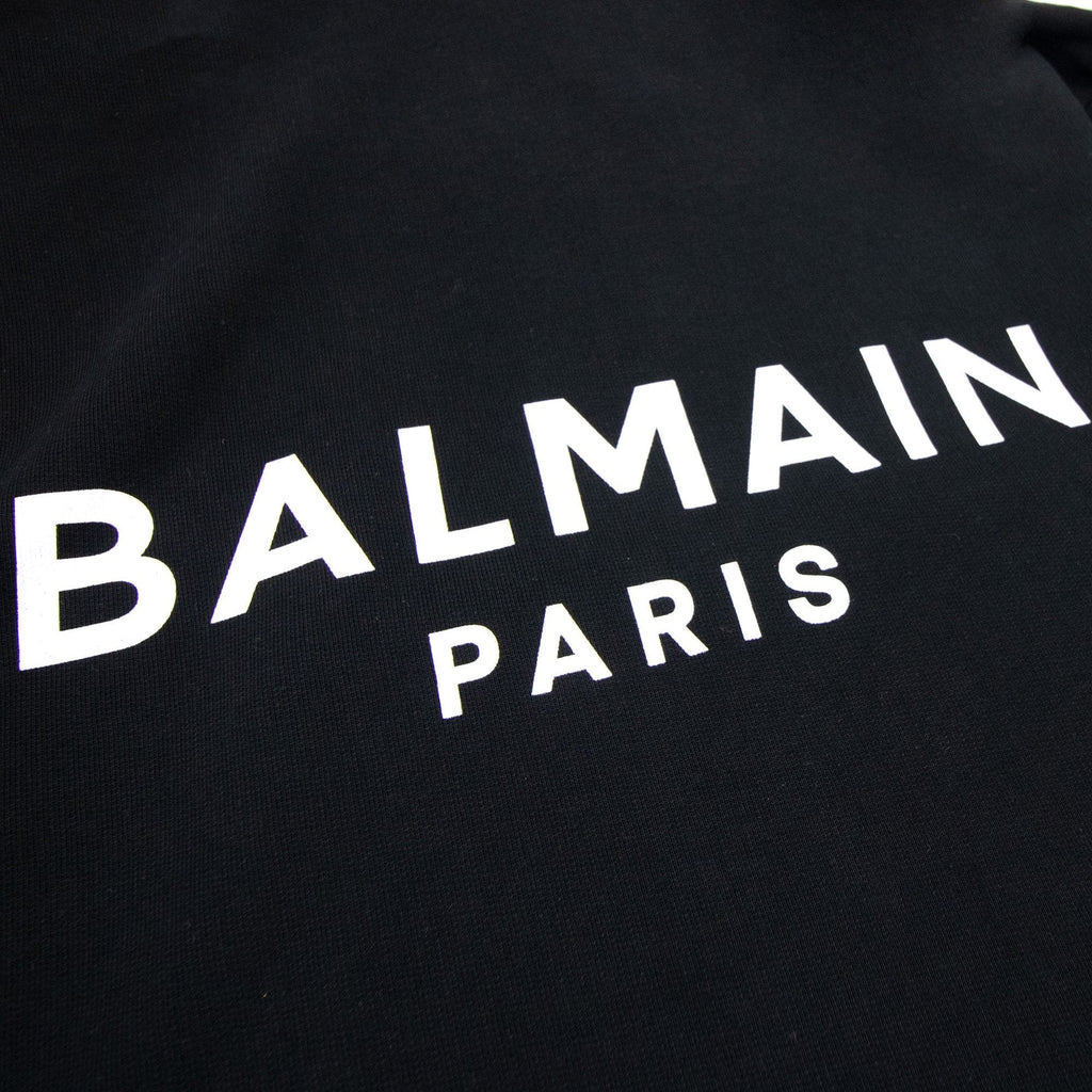 Balmain Logo Print Drawstring Hoodie Black Eab