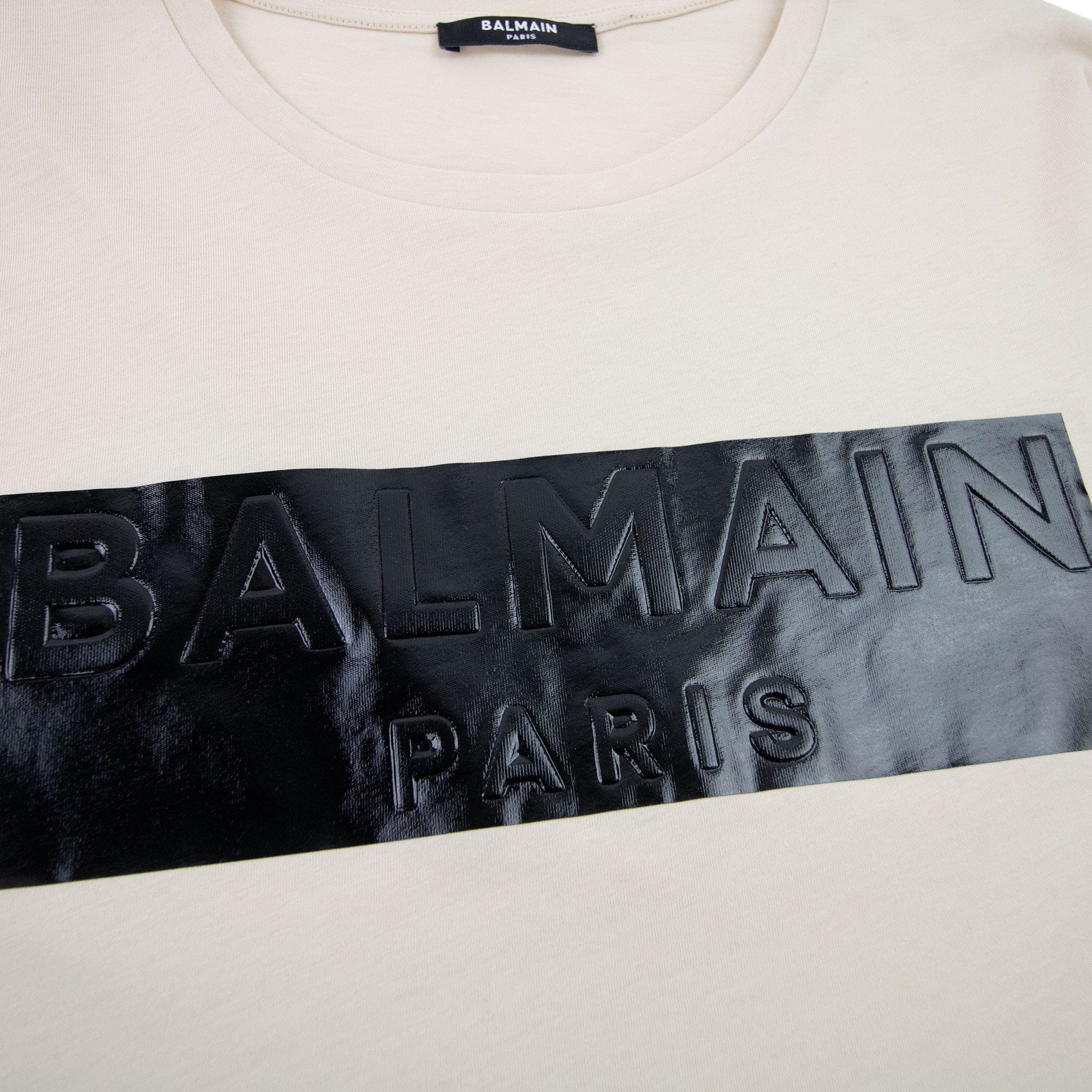 Balmain Logo Black Print T Shirt Ivory Gfe