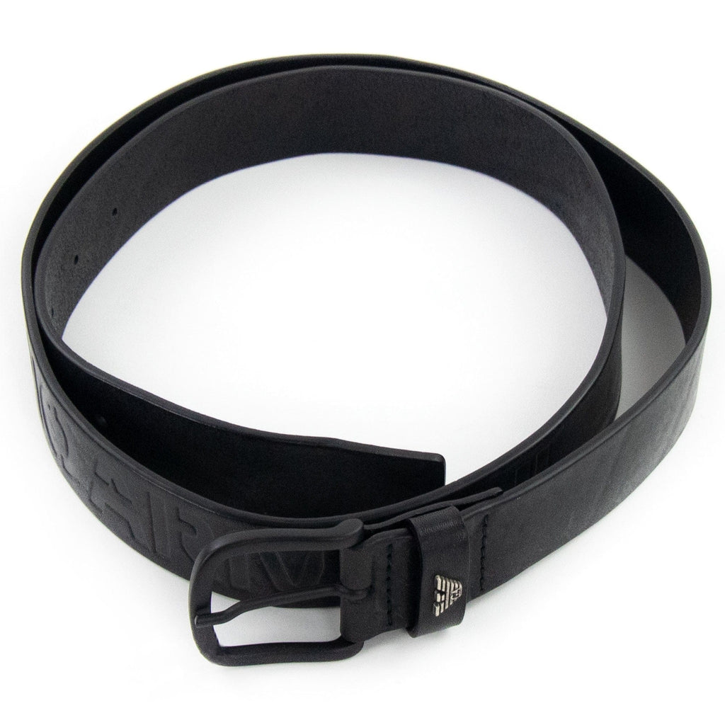 Emporio Armani Leather Belt With Embossed Lettering Black