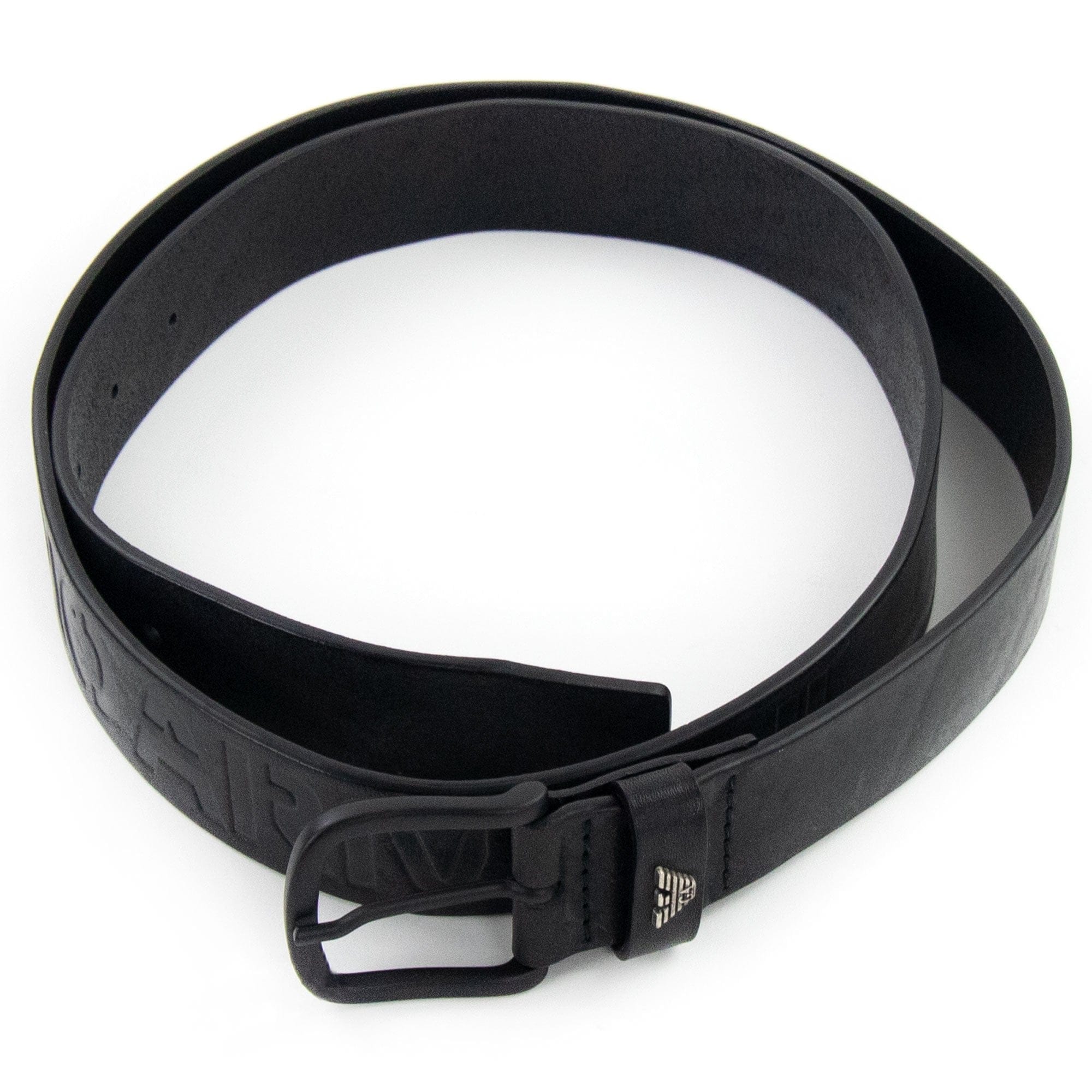 Emporio Armani Leather Belt With Embossed Lettering Black