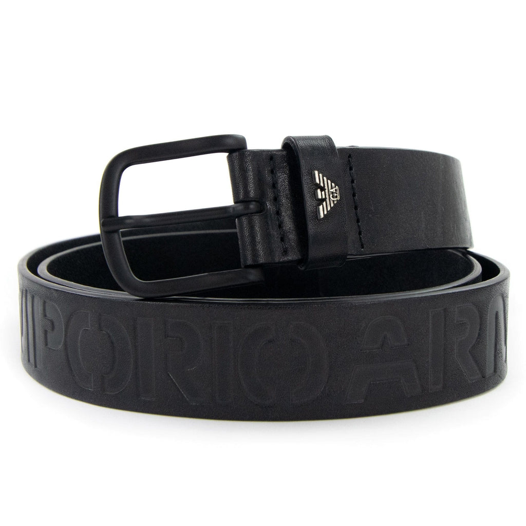 Emporio Armani Leather Belt With Embossed Lettering Black