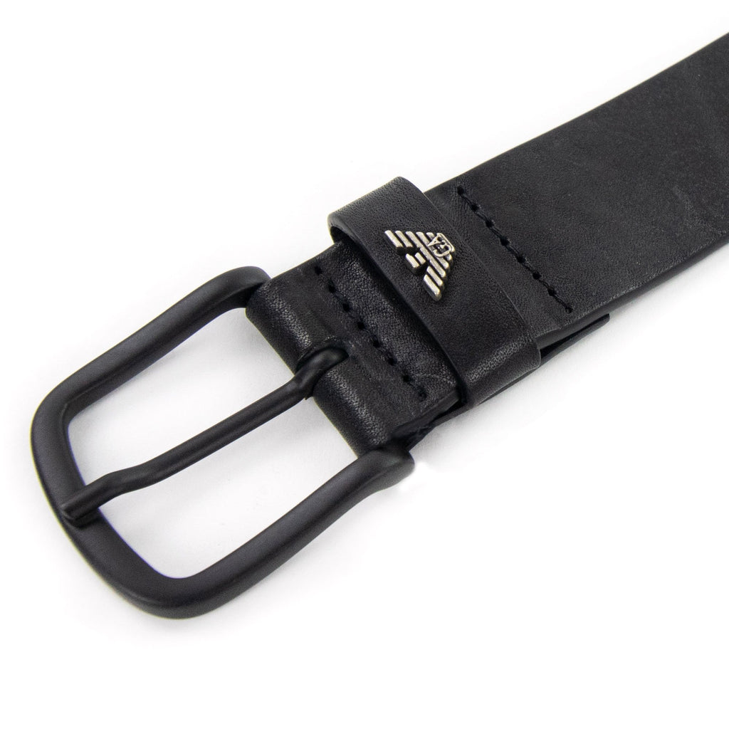 Emporio Armani Leather Belt With Embossed Lettering Black