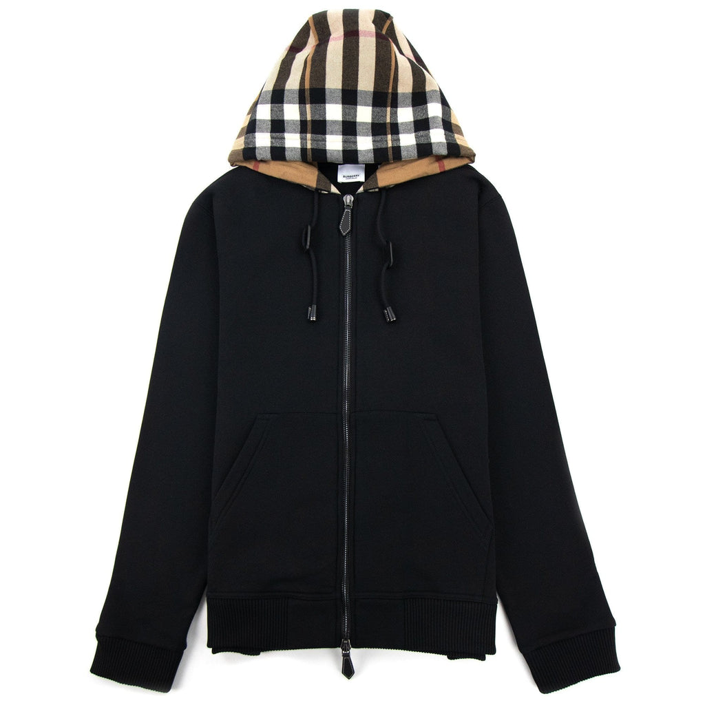 Burberry Check Hood Cotton Blend Hooded Top Black