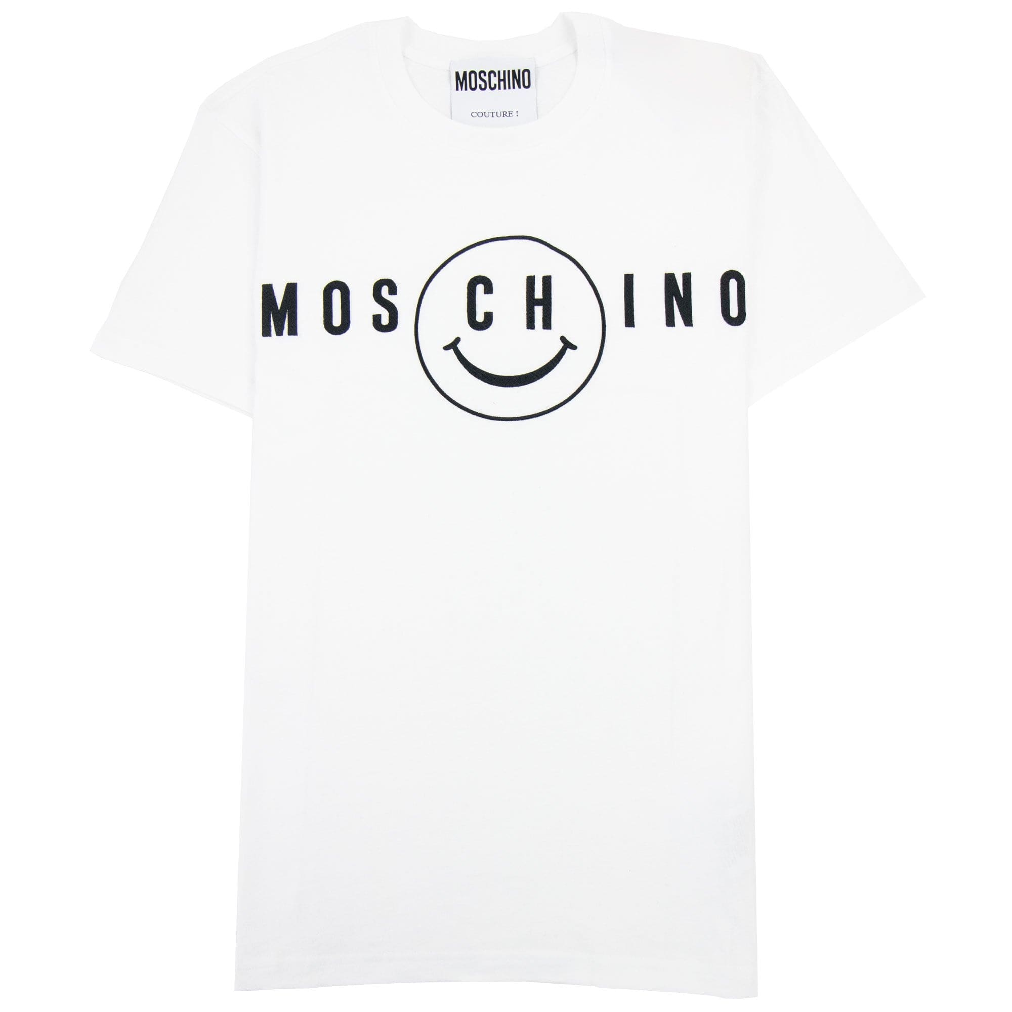 Moschino Couture Smiley Brand Print Cotton Jersey T Shirt White 1001