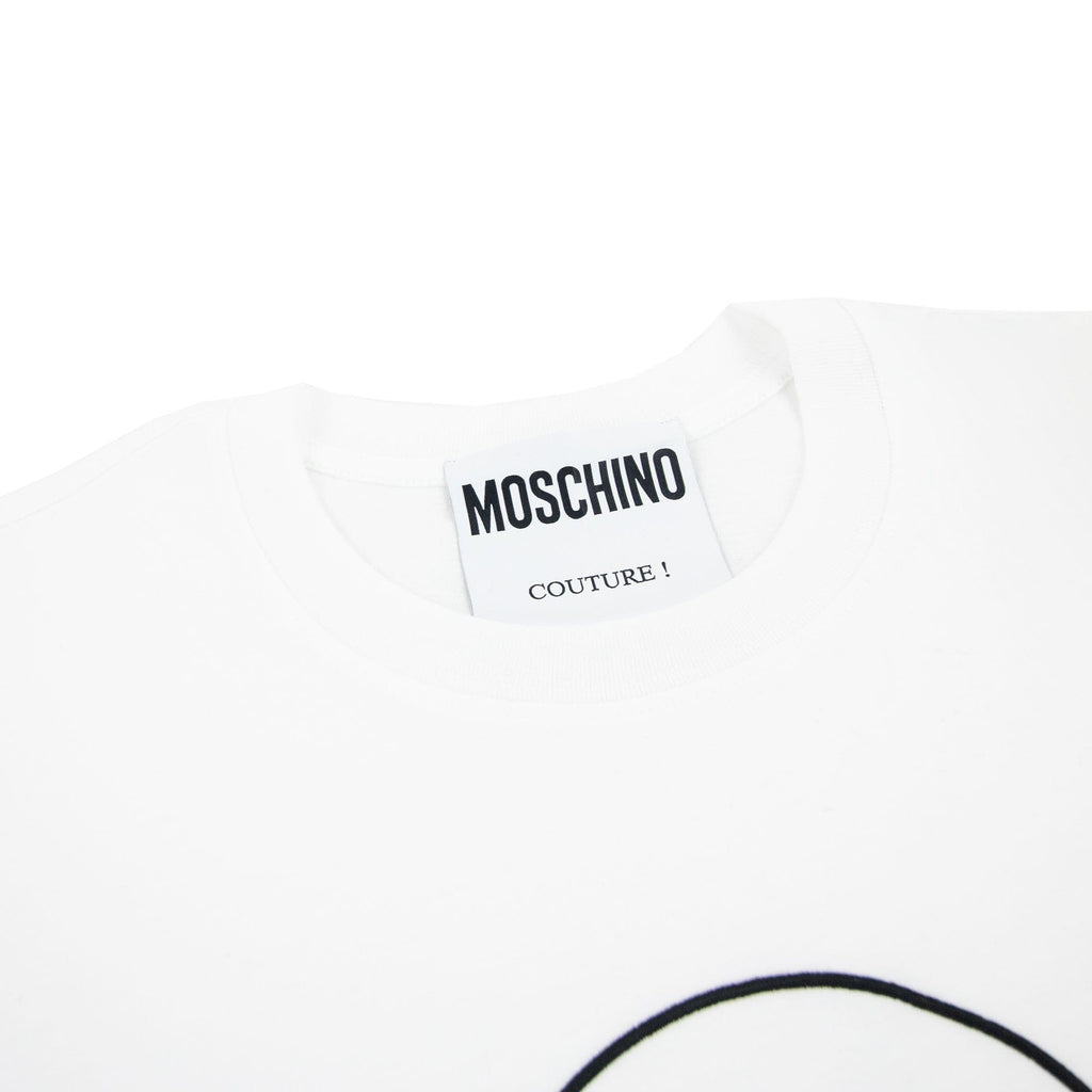Moschino Couture Smiley Brand Print Cotton Jersey T Shirt White 1001
