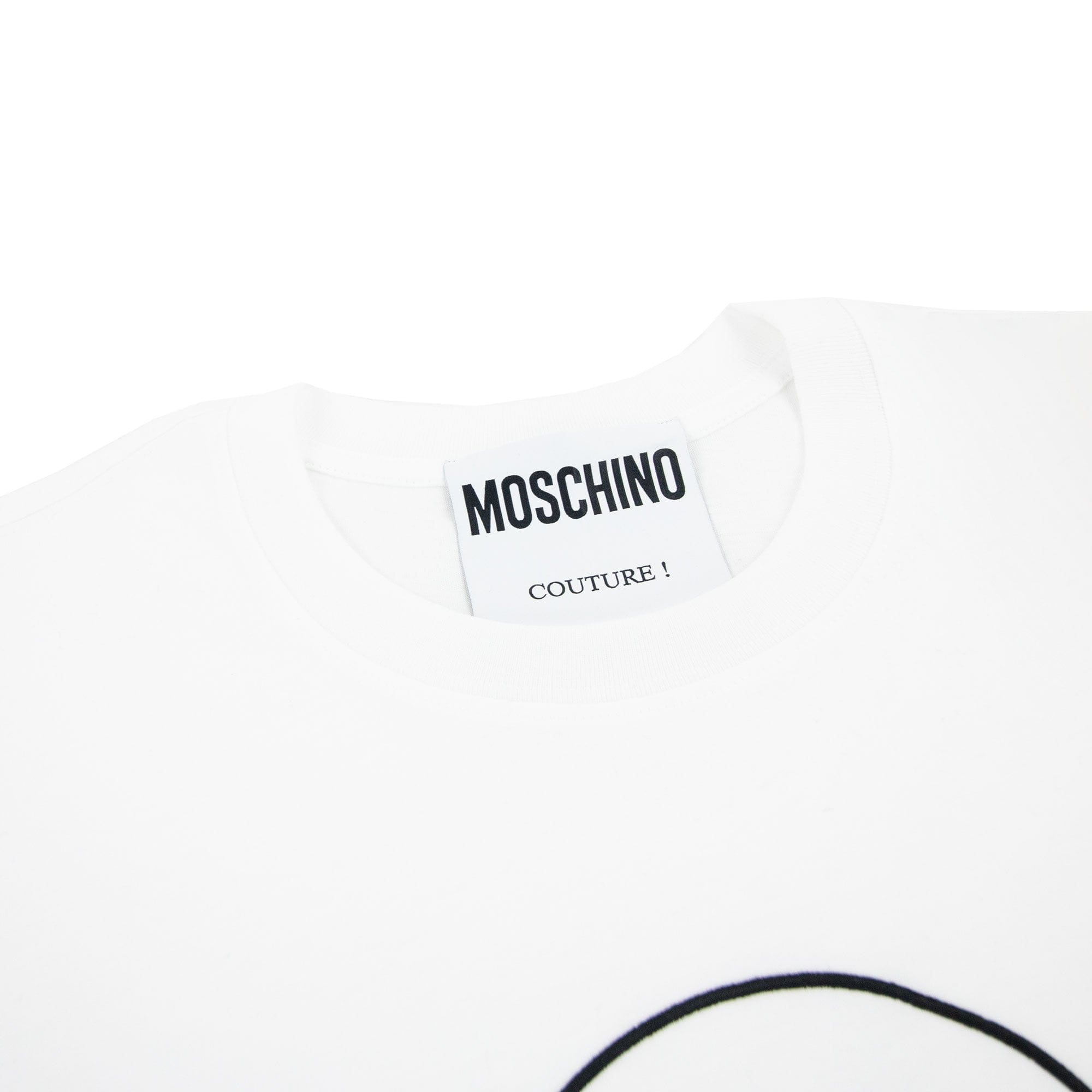 Moschino Couture Smiley Brand Print Cotton Jersey T Shirt White 1001