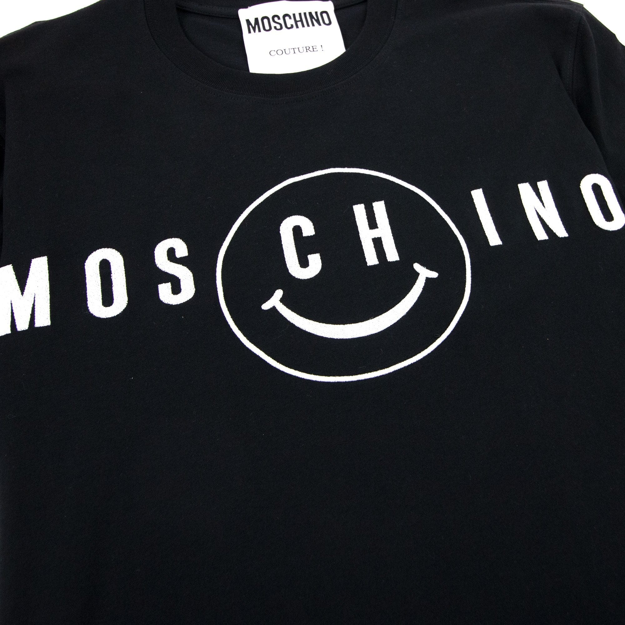 Moschino Couture Smiley Brand Print Cotton Jersey T Shirt Black 1555