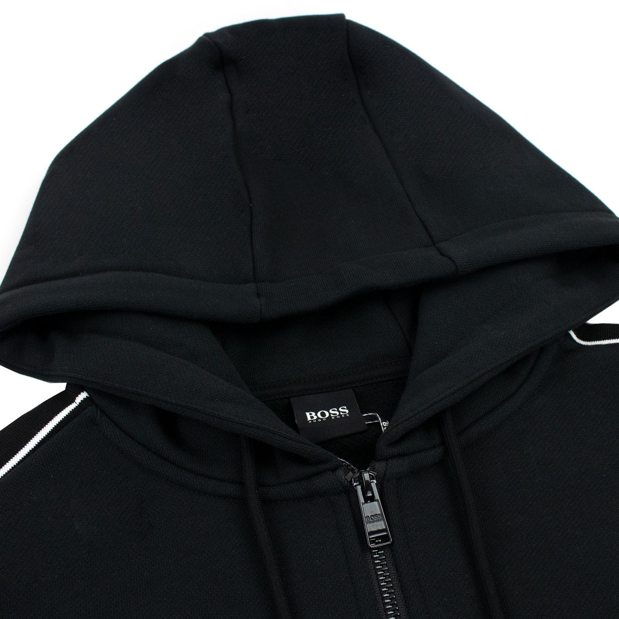 Hugo Boss Seegar Tape Logo Zip Up Hooded Sweatshirt Black 001