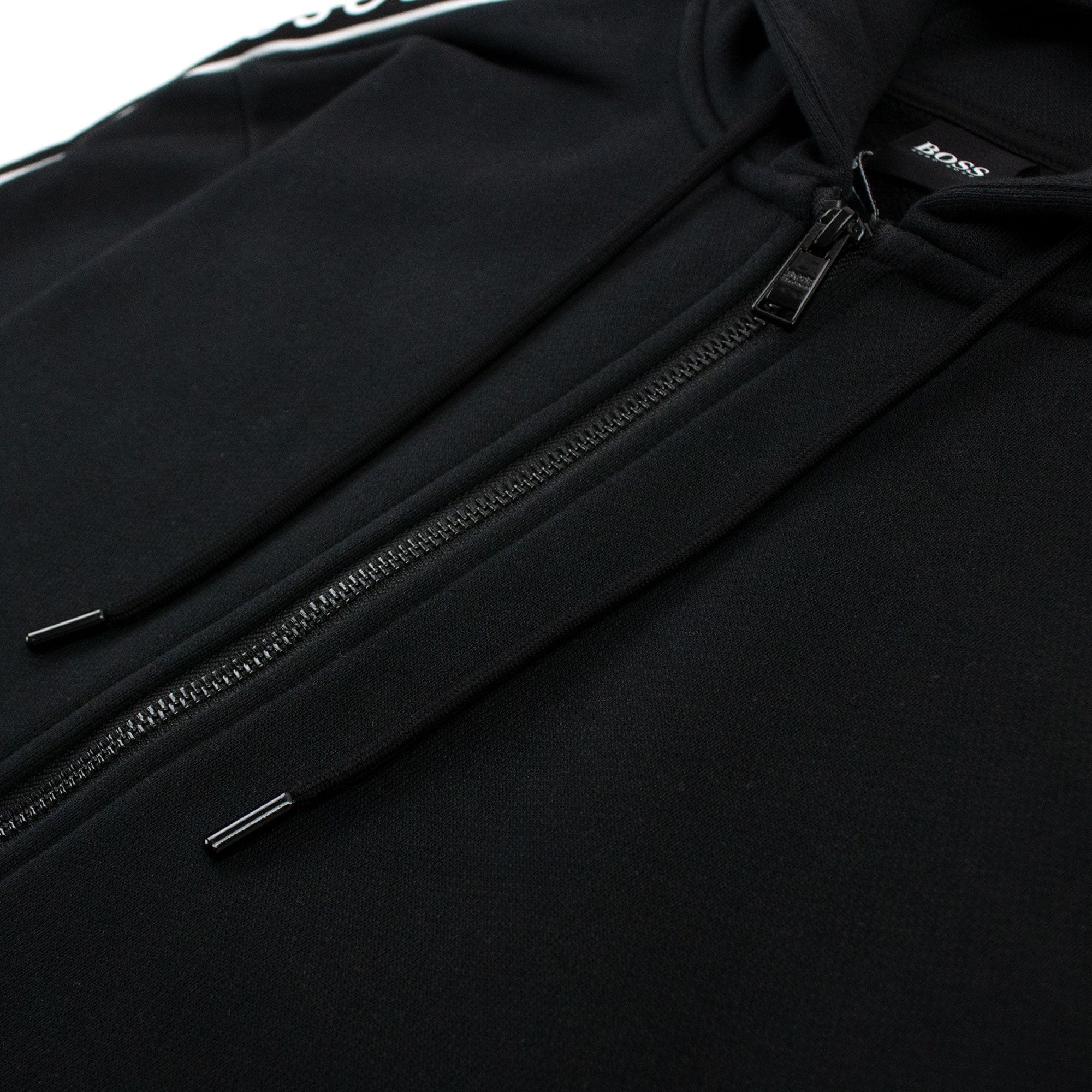 Hugo Boss Seegar Tape Logo Zip Up Hooded Sweatshirt Black 001