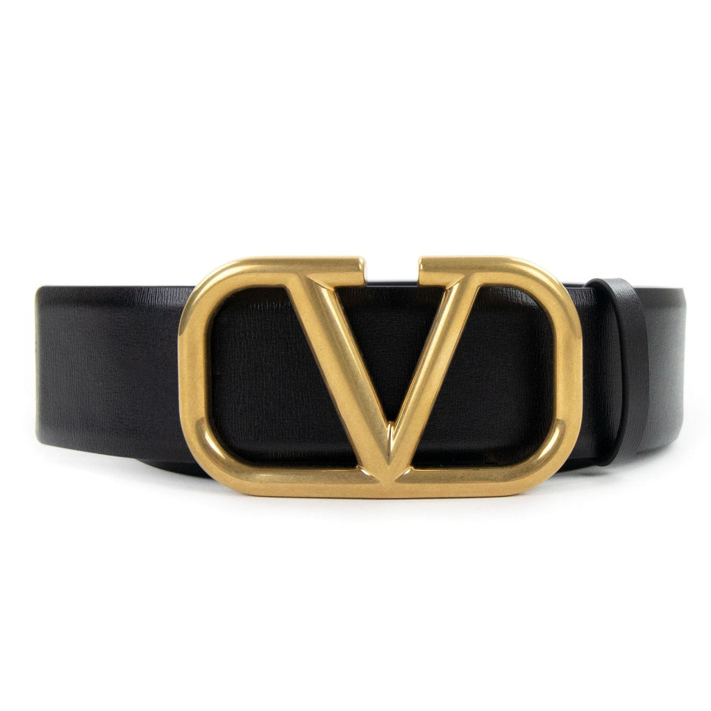 Valentino V Logo Signature Calfskin Belt Black 0no
