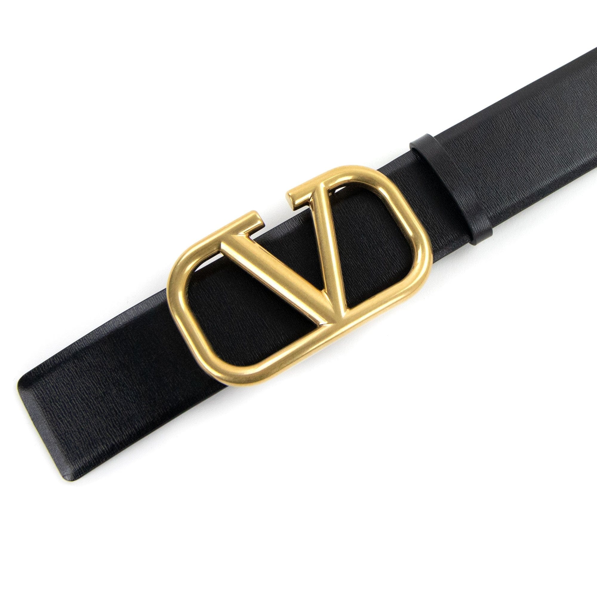 Valentino V Logo Signature Calfskin Belt Black 0no