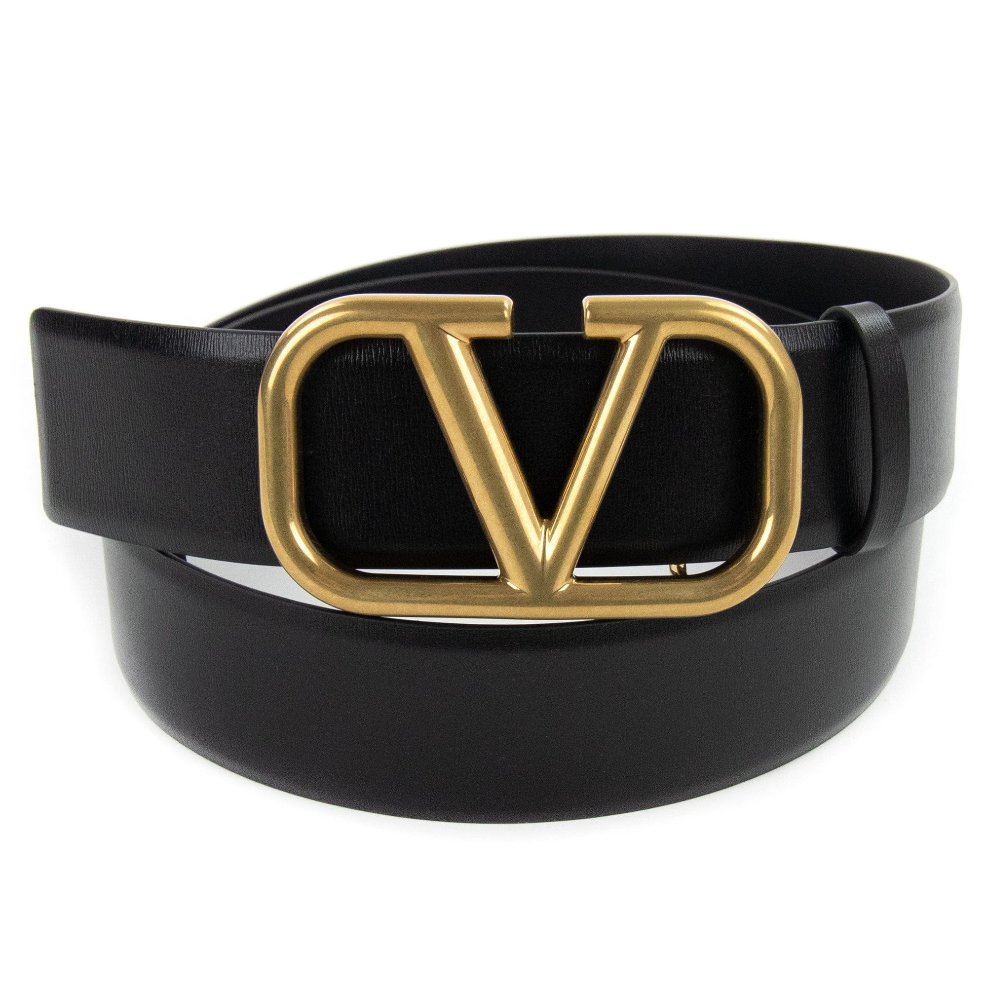 Valentino V Logo Signature Calfskin Belt Black 0no