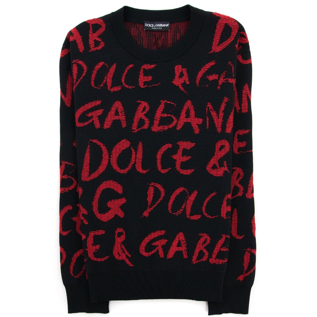 Dolce & Gabbana Logo Detail Jacquard Sweater Black/Red