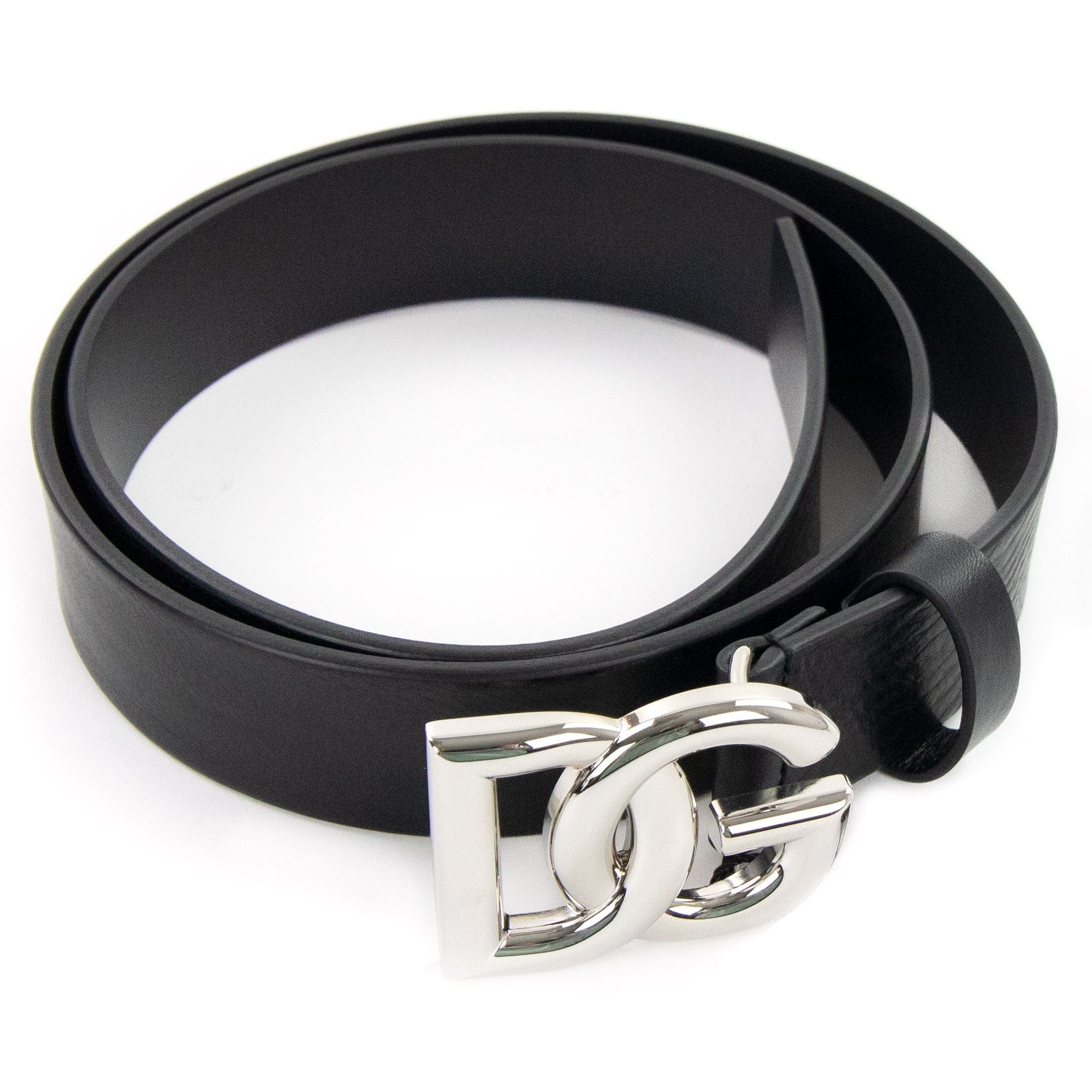 Dolce & Gabbana DG Crossover Logo Tumbled Leather Belt Black/silver
