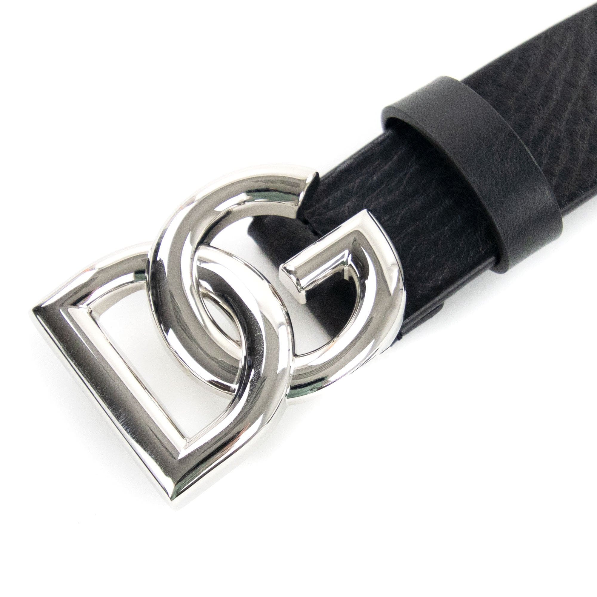 Dolce & Gabbana DG Crossover Logo Tumbled Leather Belt Black/silver