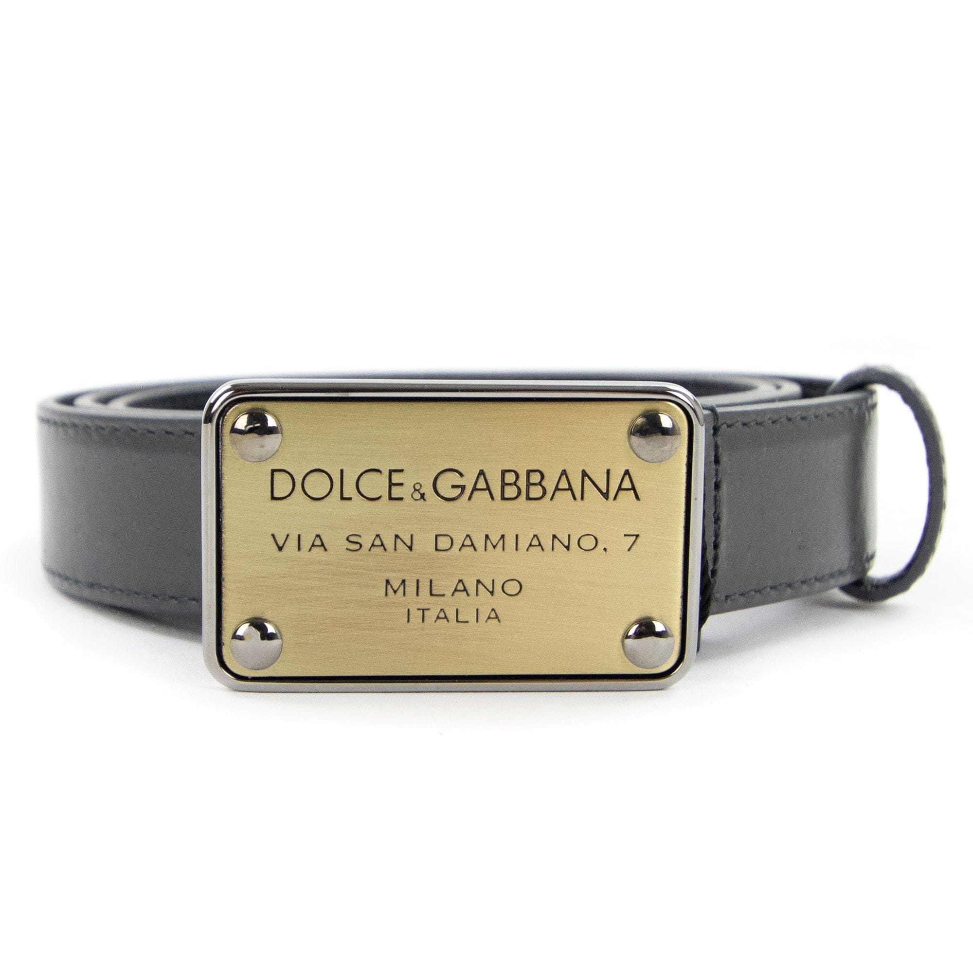 Dolce & Gabbana Plate Buckle Leather Belt Grey