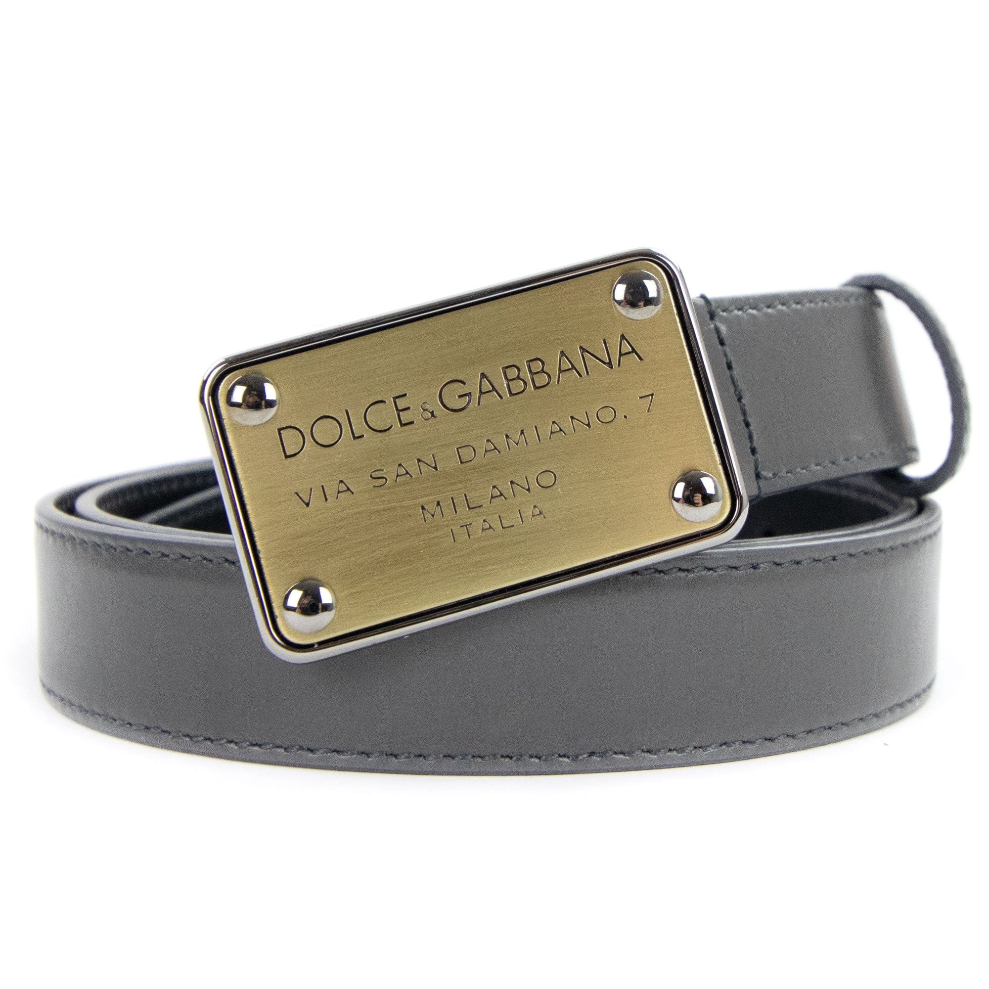 Dolce & Gabbana Plate Buckle Leather Belt Grey